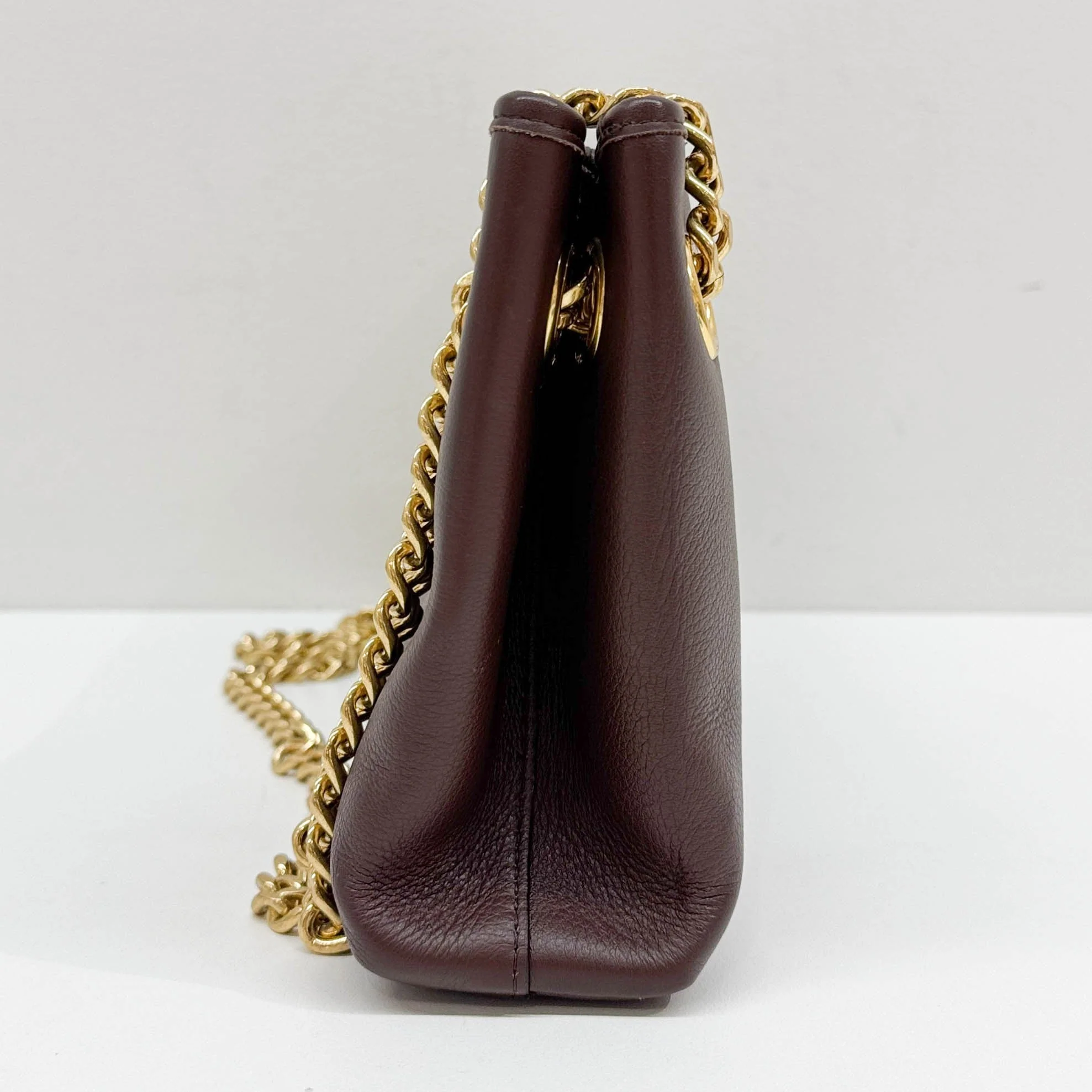 Newspaper Chain Brown Leather Shoulder Bag - Image 6