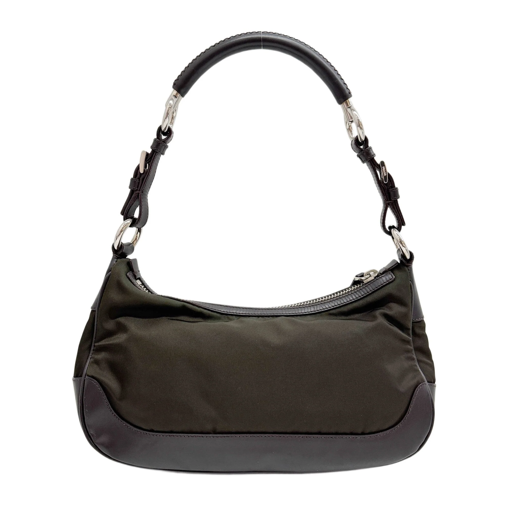 Olive green Nylon & Brown Leather Shoulder Bag - Image 2