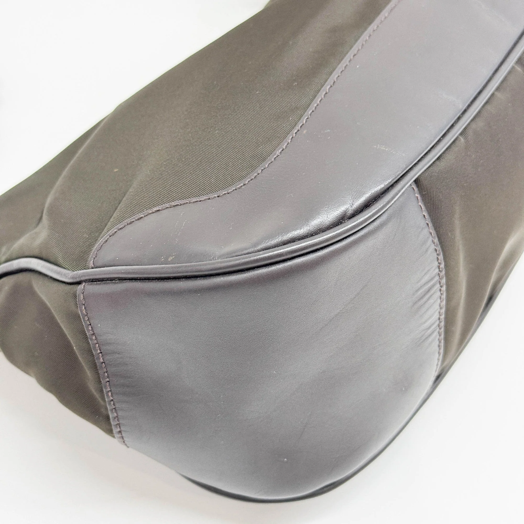 Olive green Nylon & Brown Leather Shoulder Bag - Image 8