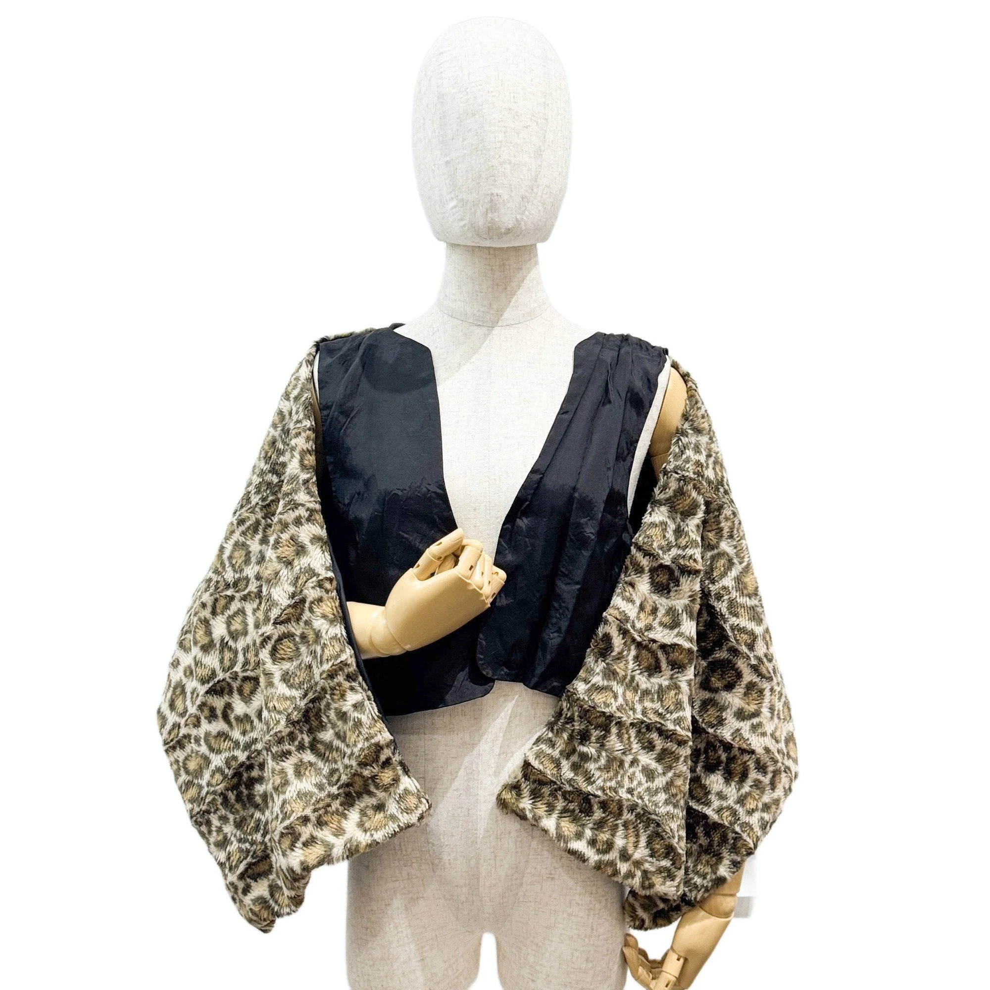 One Size Beige Leopard Print Fur Vest & Shawl - Image 7