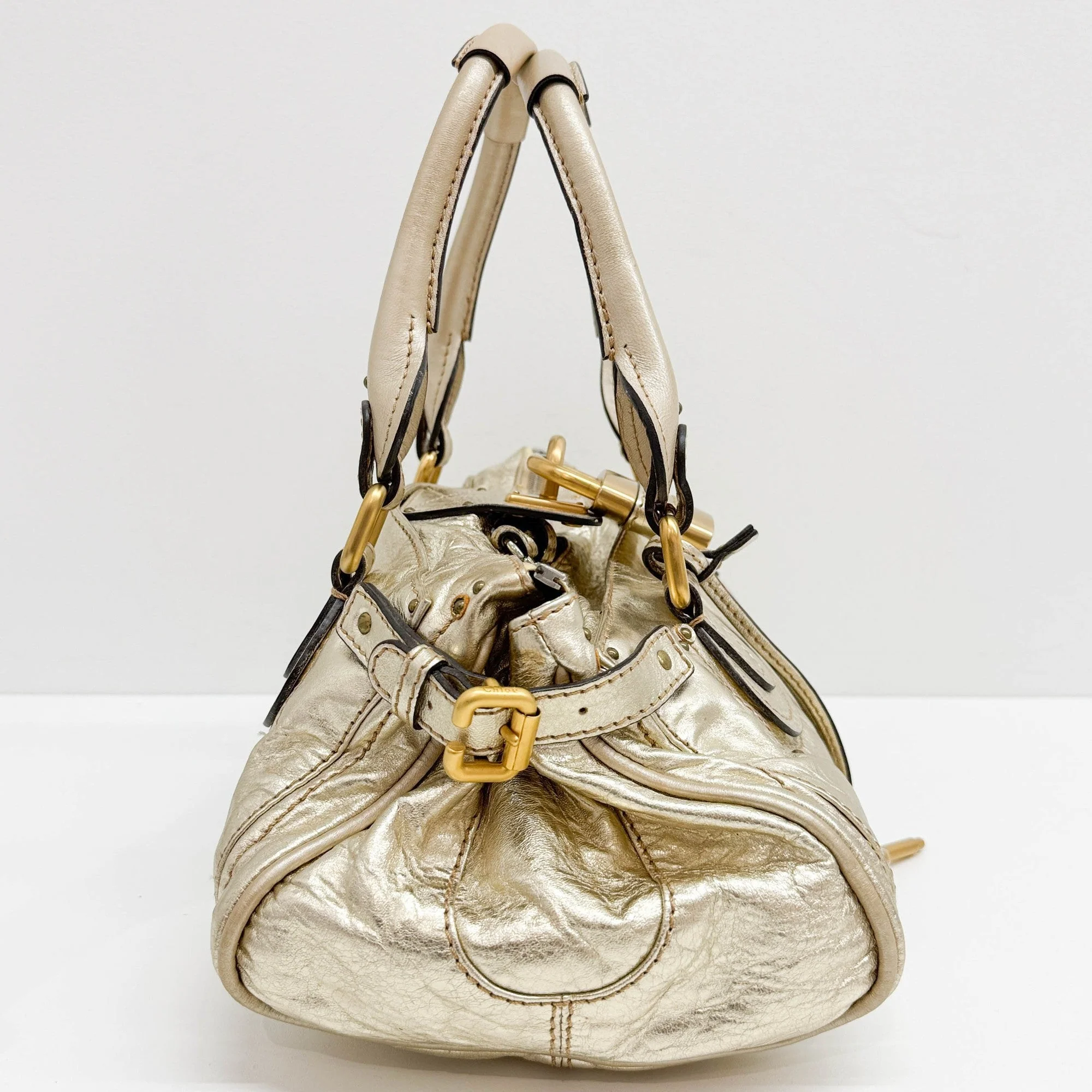 Paddington Champagne Gold Leather Shoulder Bag - Image 5