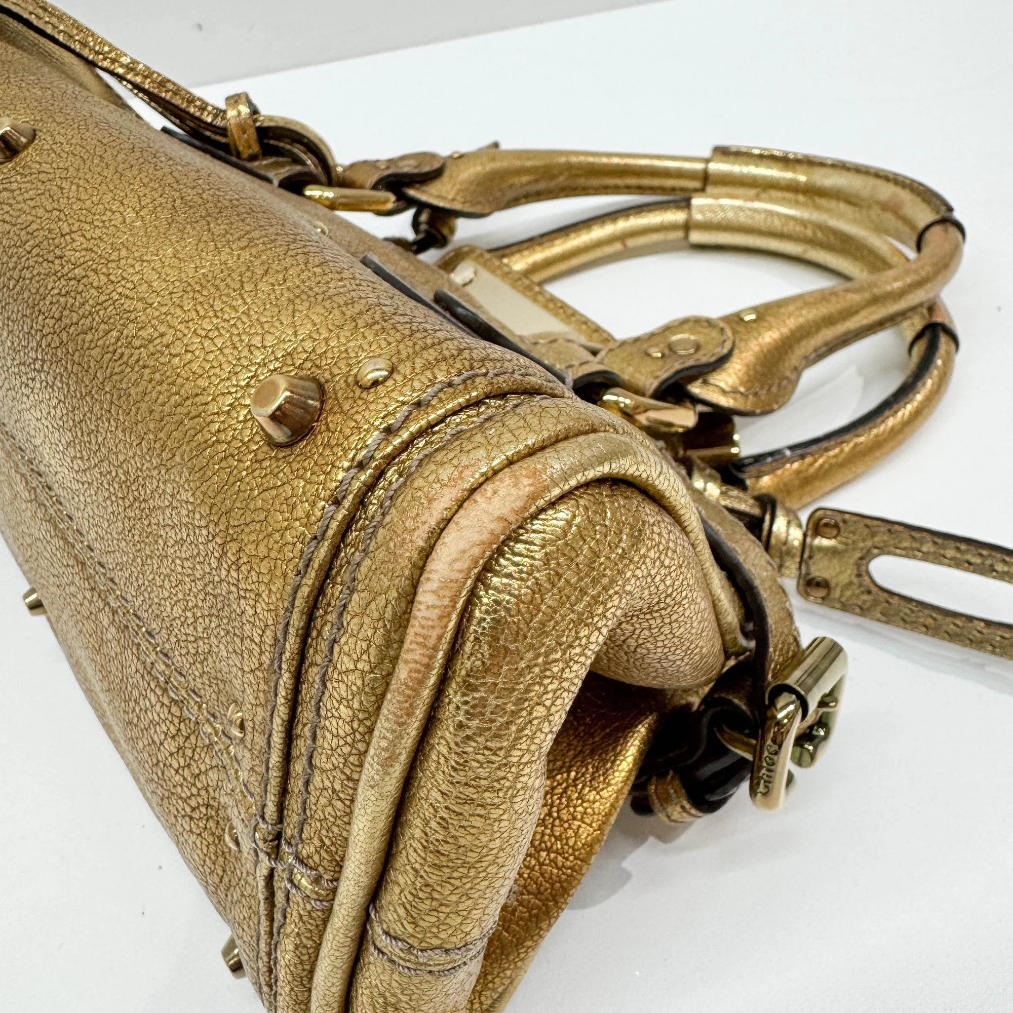 Paddington Gold Leather Shoulder Bag - Image 12