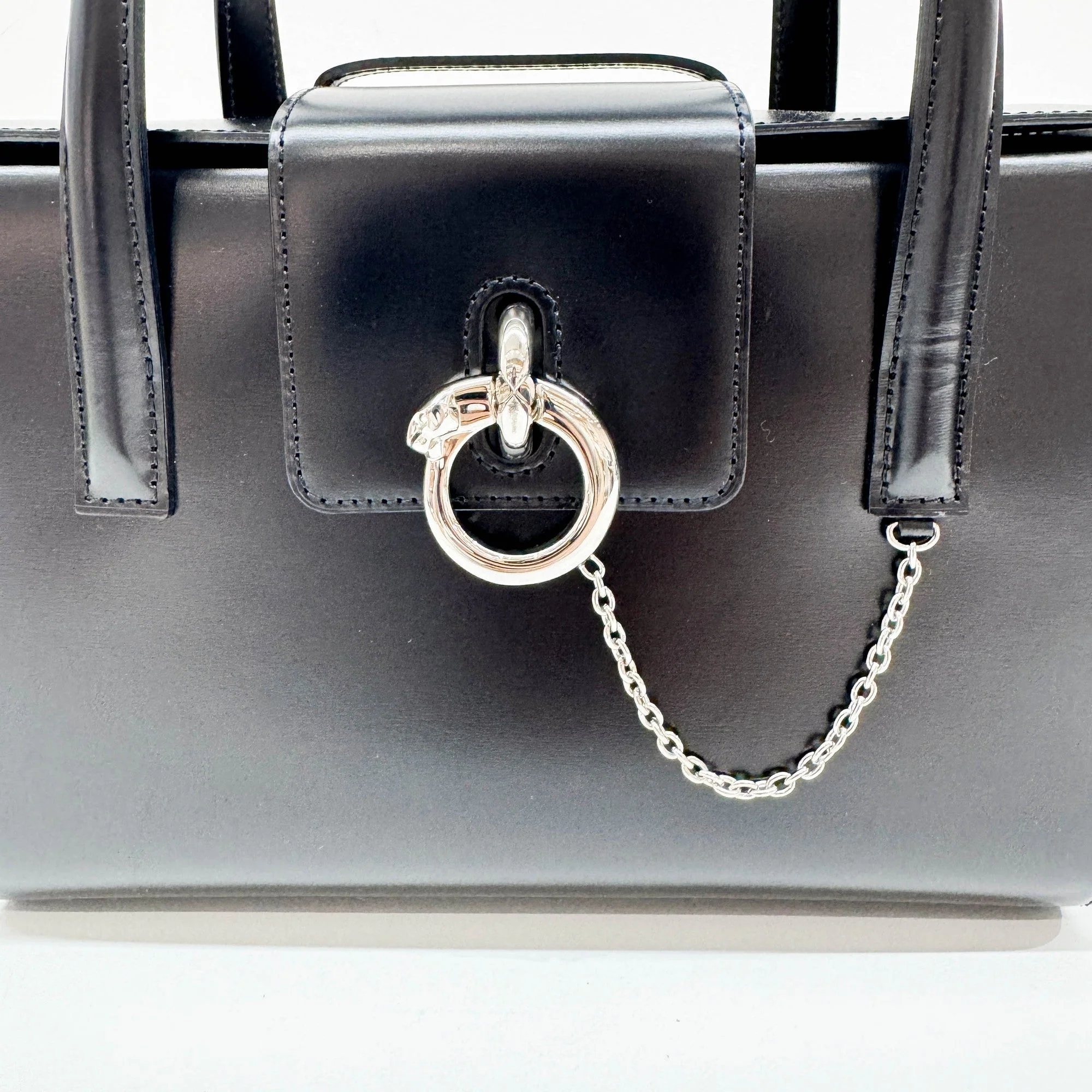 Panthere Black Leather Hand Bag - Image 13