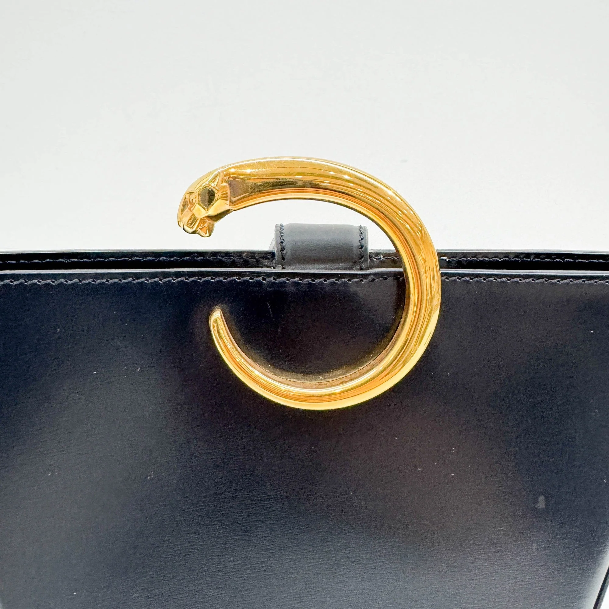 Panthere Black Leather Hand Bag - Image 14