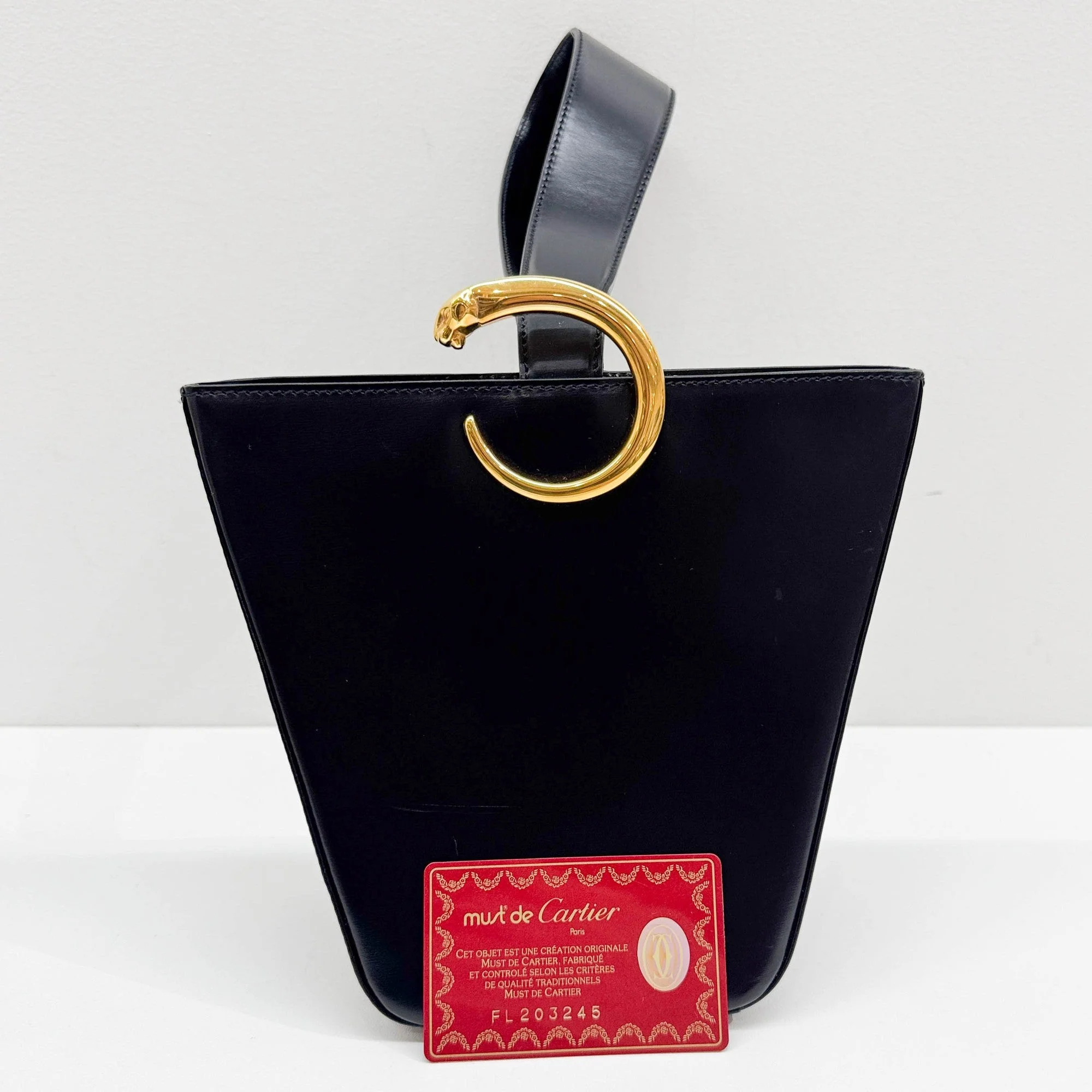 Panthere Black Leather Hand Bag - Image 4