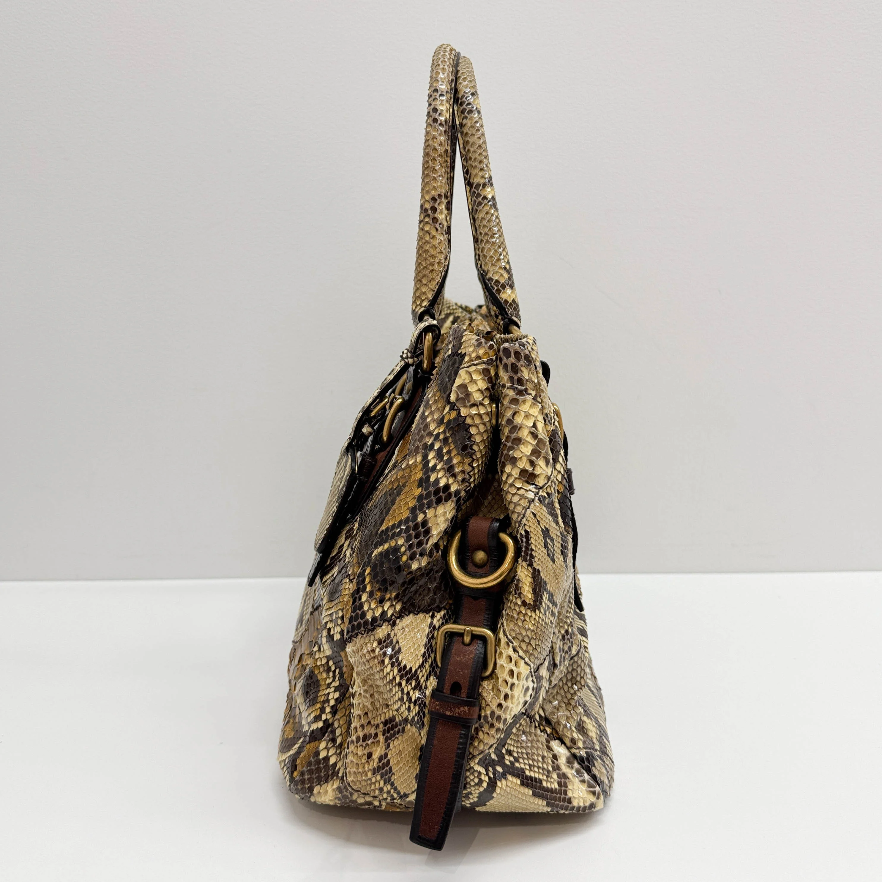 Patchwork Brown Python Print Embossed Leather Shoulder Bag - Image 5