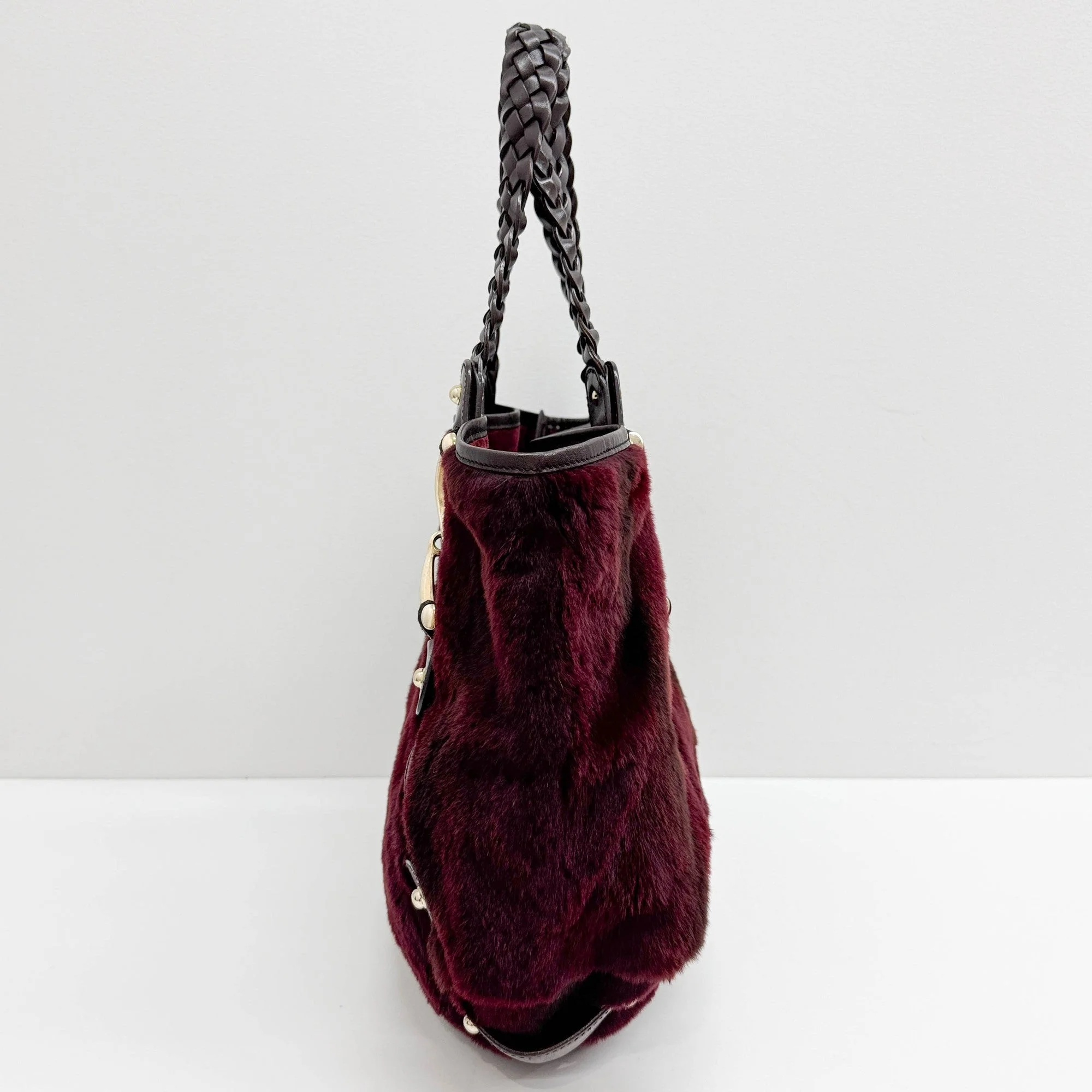 Pelham Brown Leather and Maroon Mink Fur Shoulder Bag - Image 5