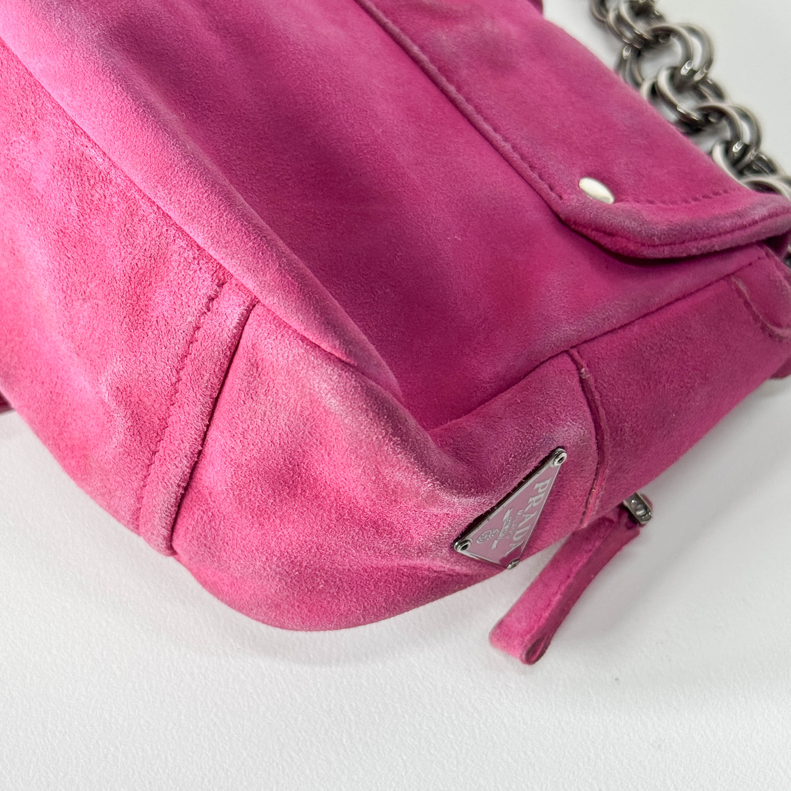 Pink Suede Chain Shoulder Bag - Image 11