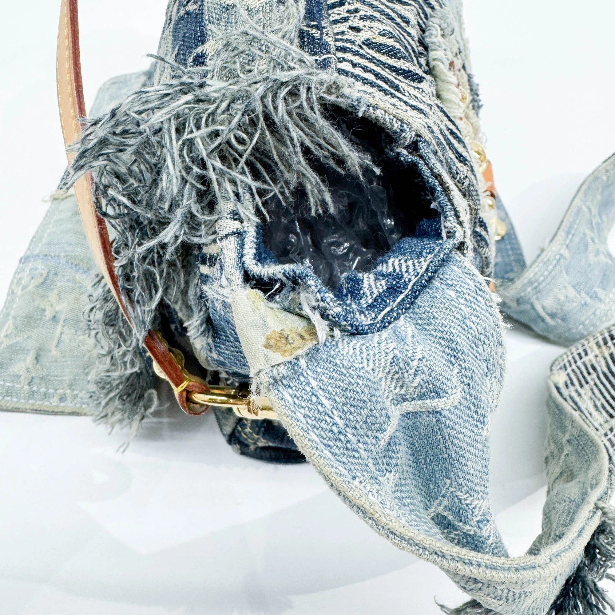 Posty Patchwork Blue Monogram Denim Two Way Messenger Bag - Image 16