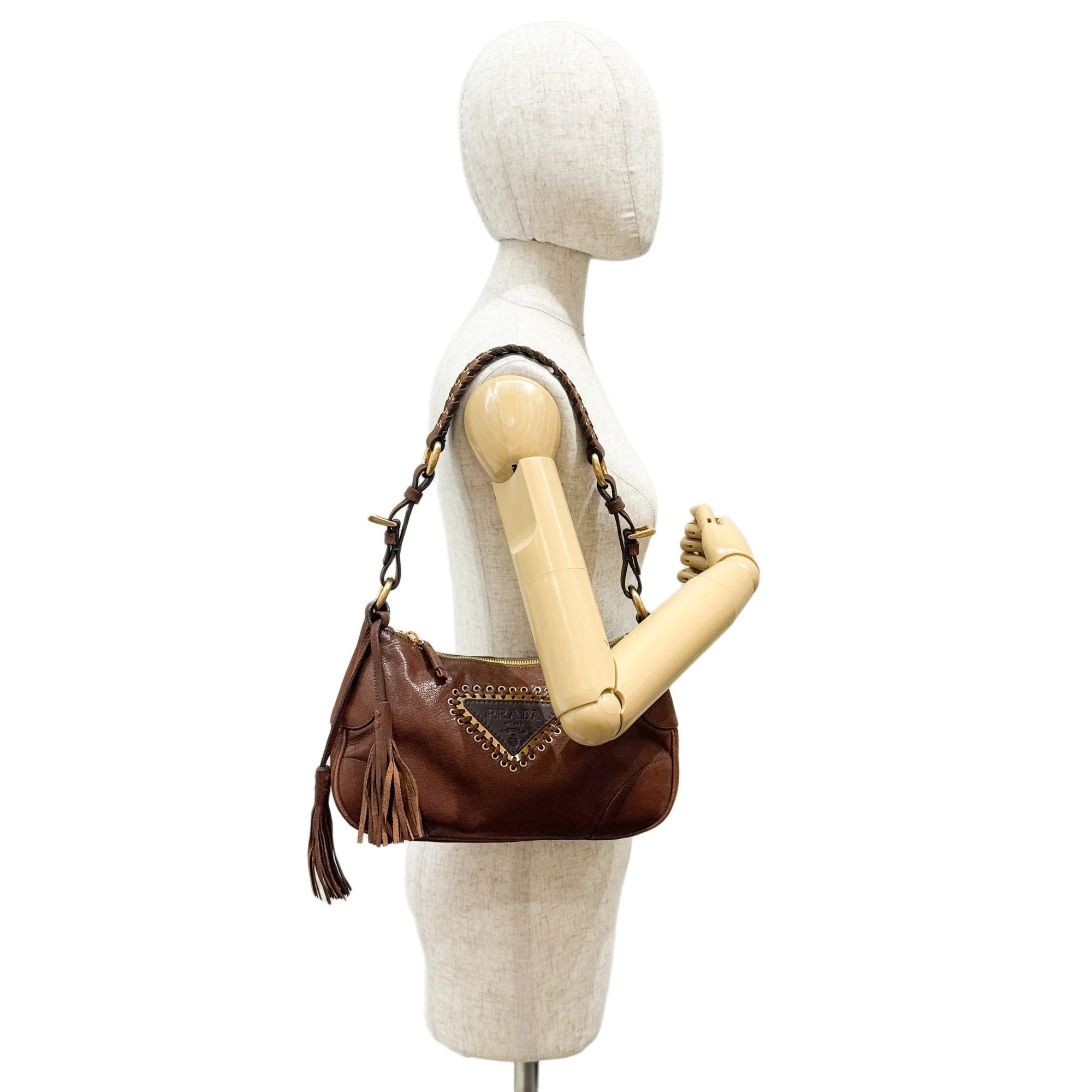 PRADA Brown Leather Shoulder Bag - Image 3