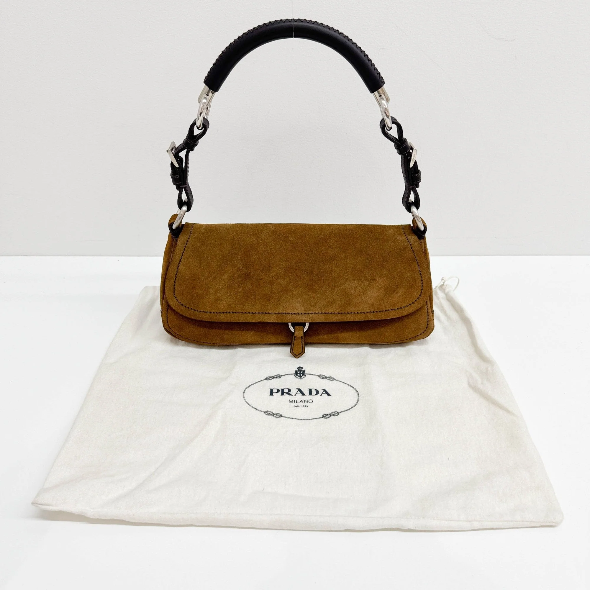 PRADA Brown Suede Leather Shoulder Bag - Image 4