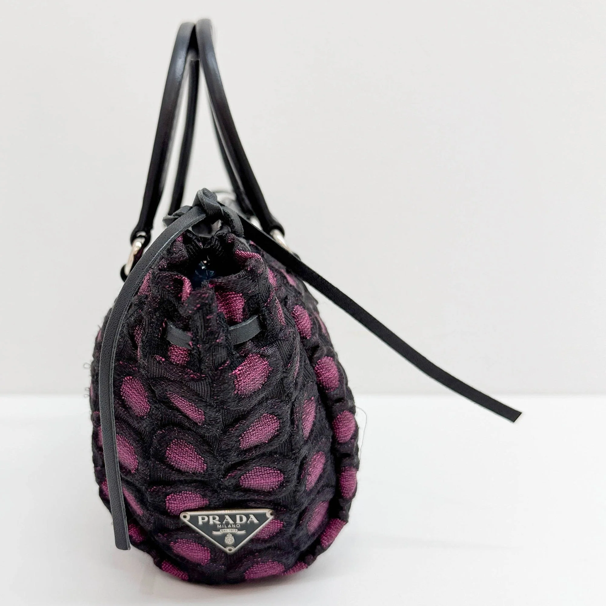 Purple and Black Polkadot Embroidered Satin Hand Bag - Image 5