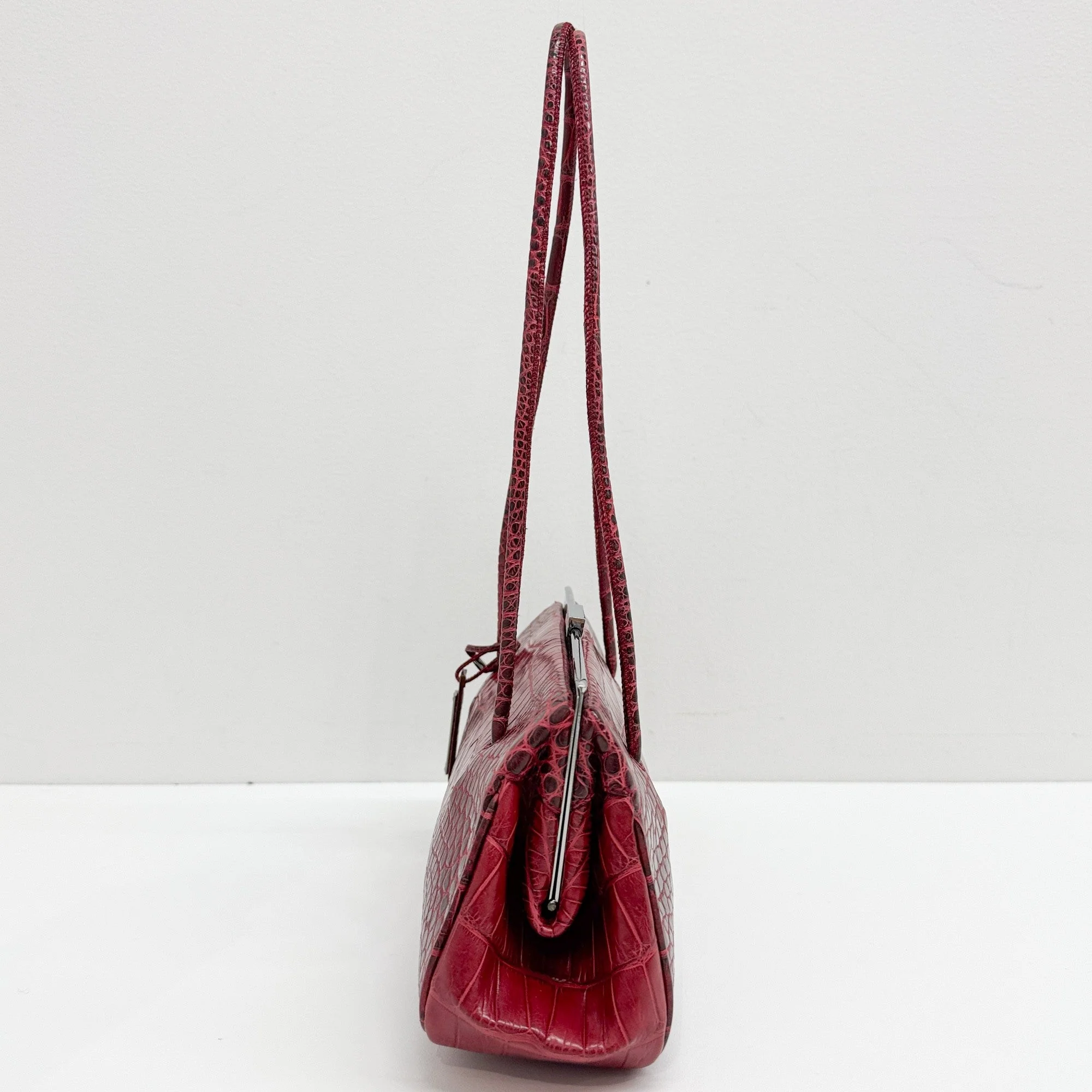 Red Crocodile Leather Shoulder Bag - Image 6