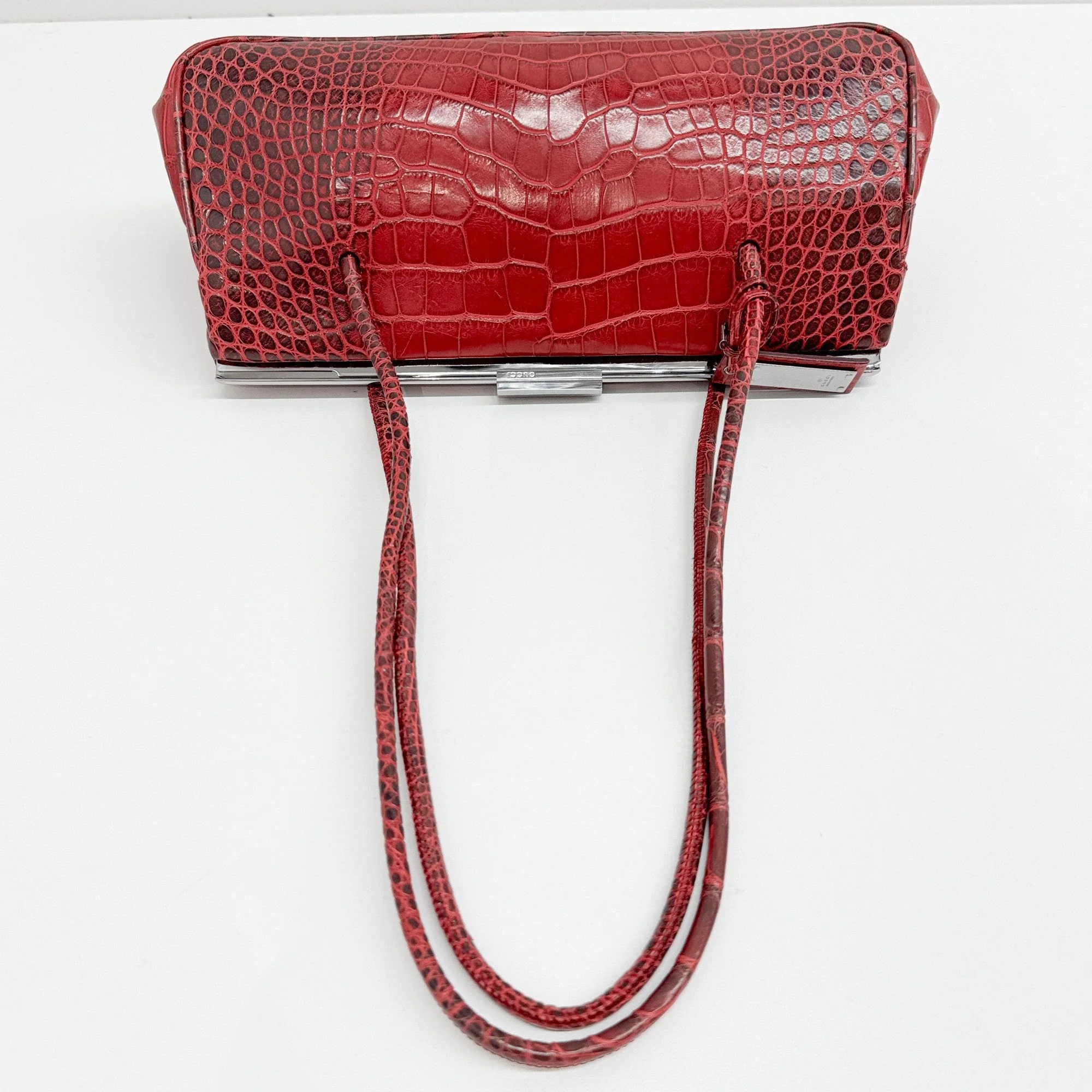 Red Crocodile Leather Shoulder Bag - Image 7