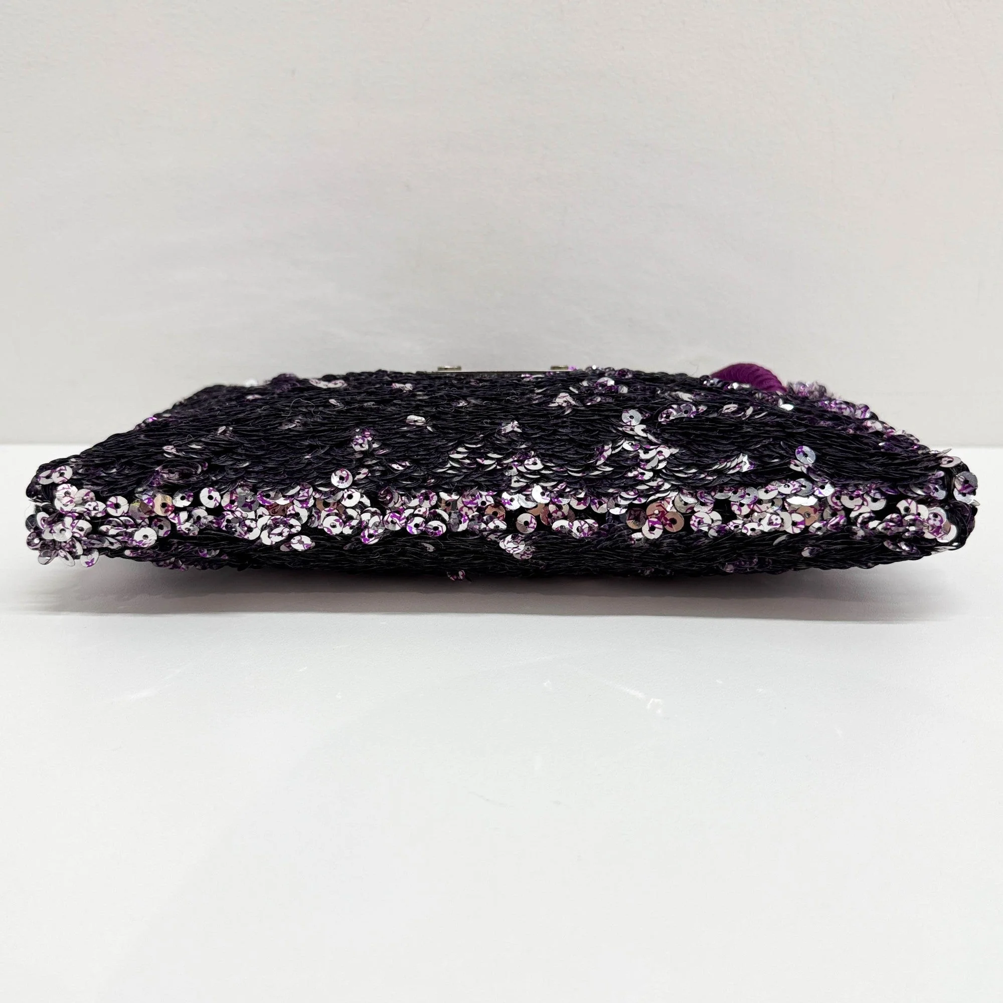 Rococo Pochette Violet & Silver Sequin Clutch Bag - Image 8