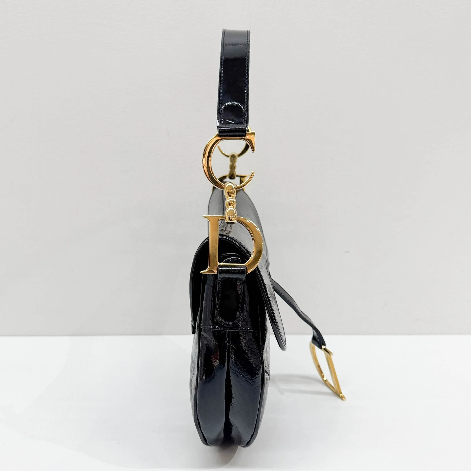 Saddle Black Patent Leather Shoulder Bag - Image 5