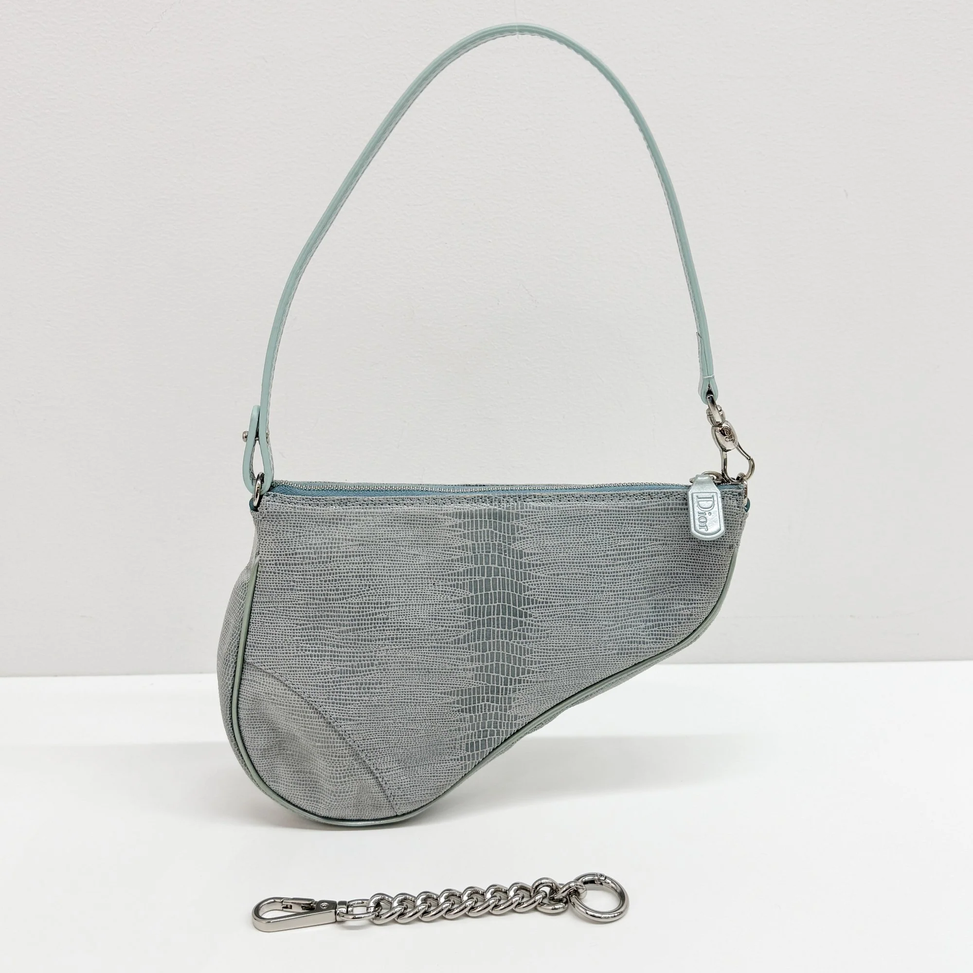 Saddle Blue Snake Print Leather Shoulder Bag - Image 34