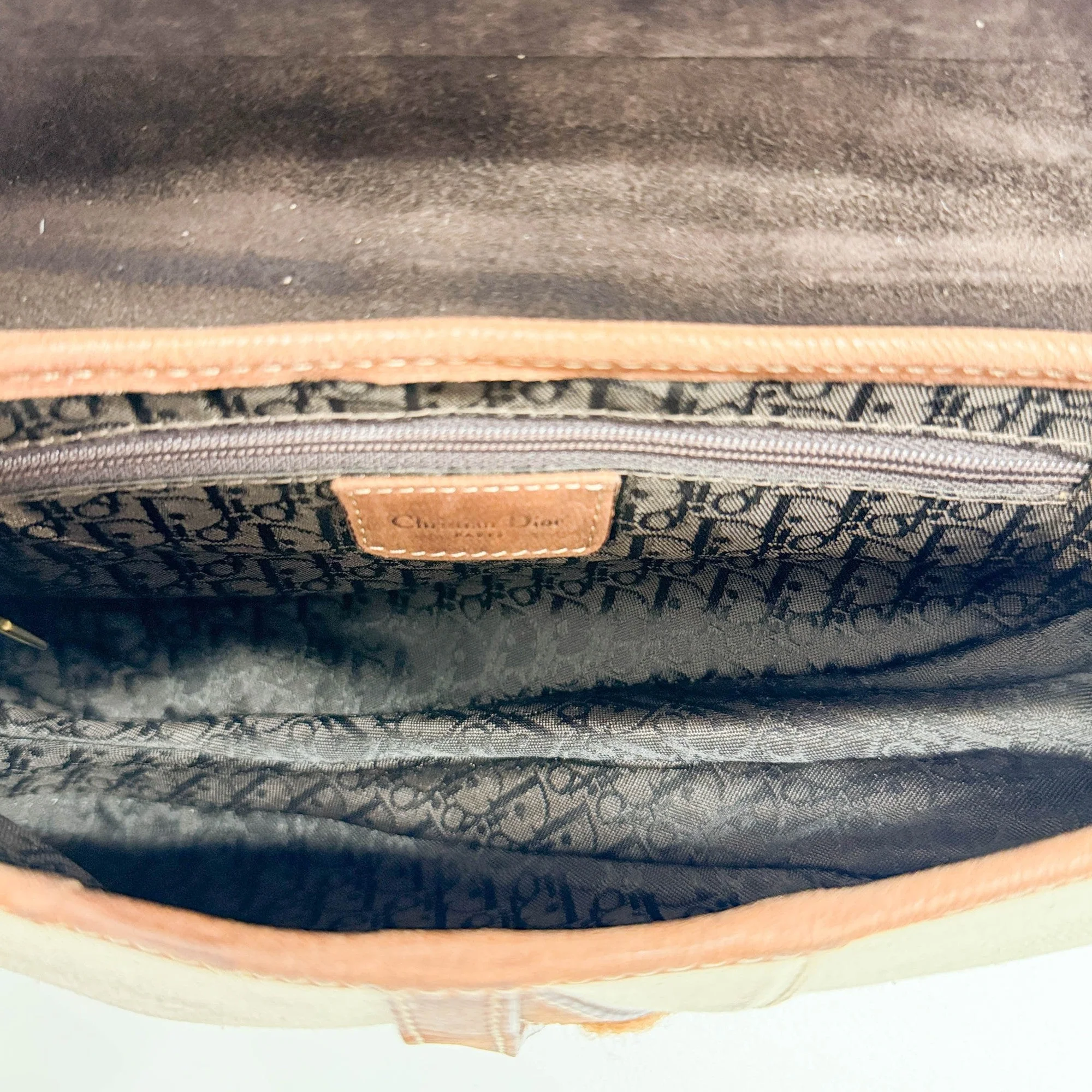 Saddle Brown Leather and Beige Cotton Canvas Shoulder Bag - Image 16