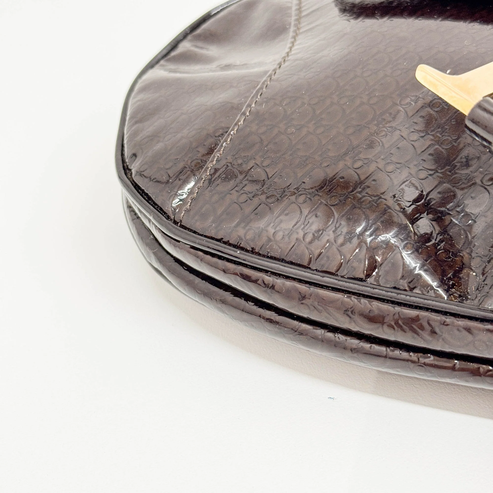 Saddle Brown Trotter Patent Leather Shoulder Bag - Image 11