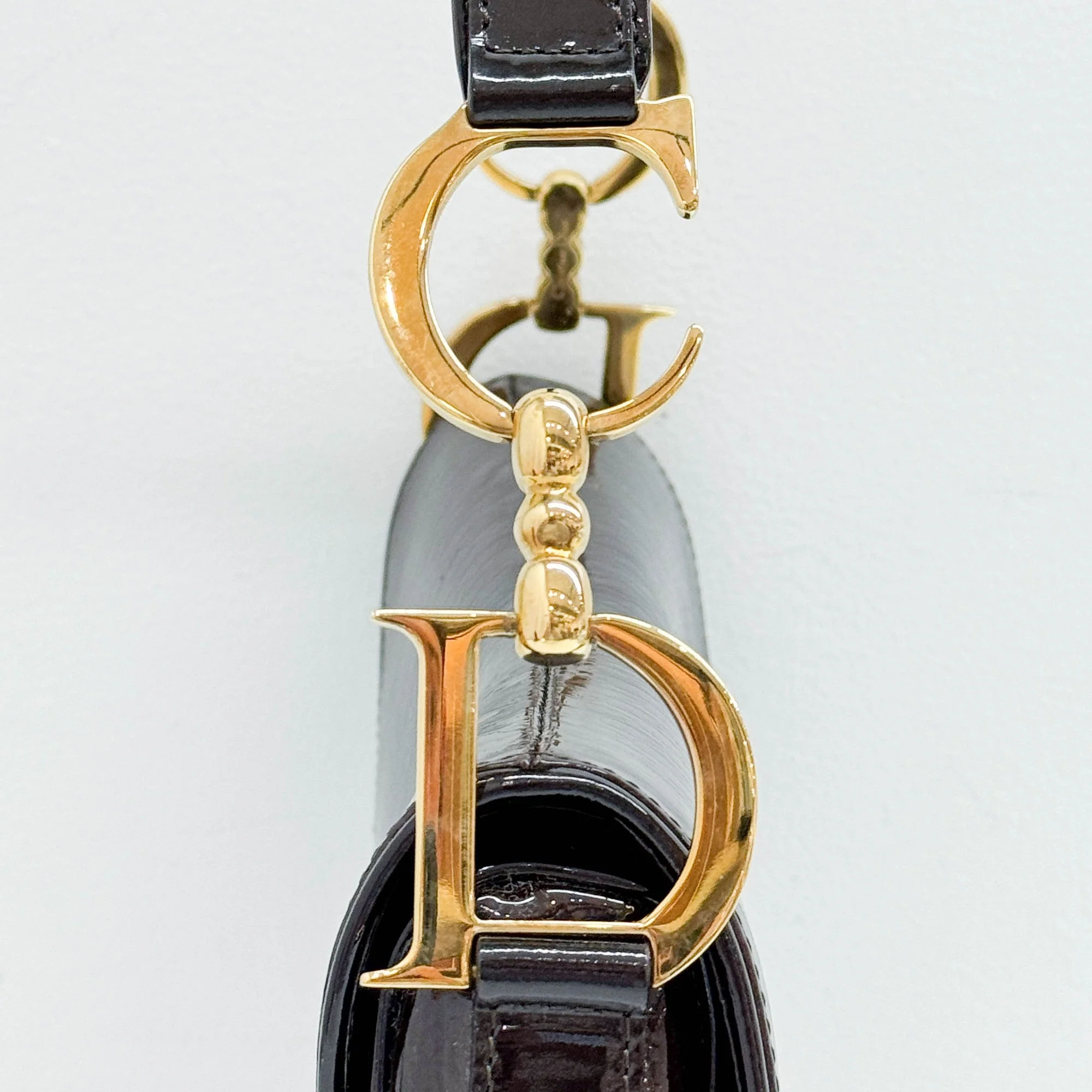 Saddle Brown Trotter Patent Leather Shoulder Bag - Image 5