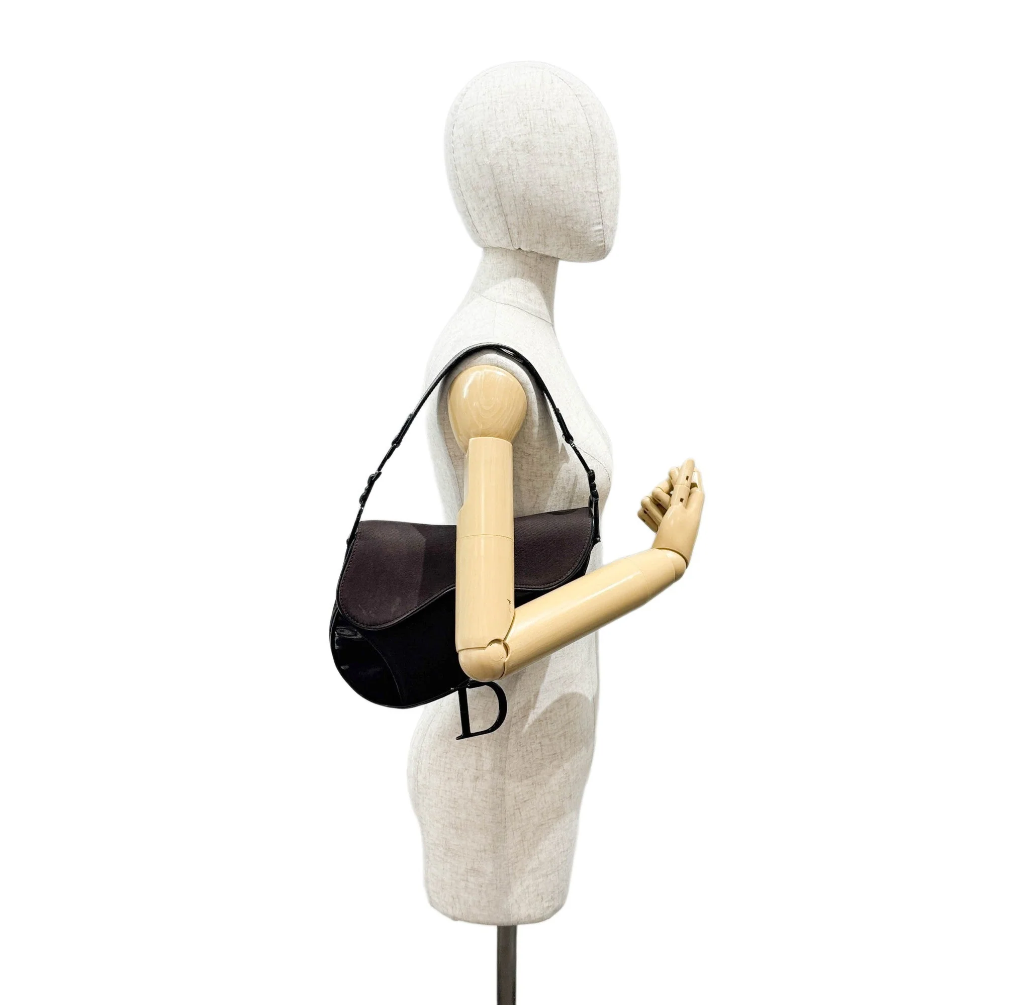 Saddle Dark Brown Cotton Shoulder Bag - Image 3