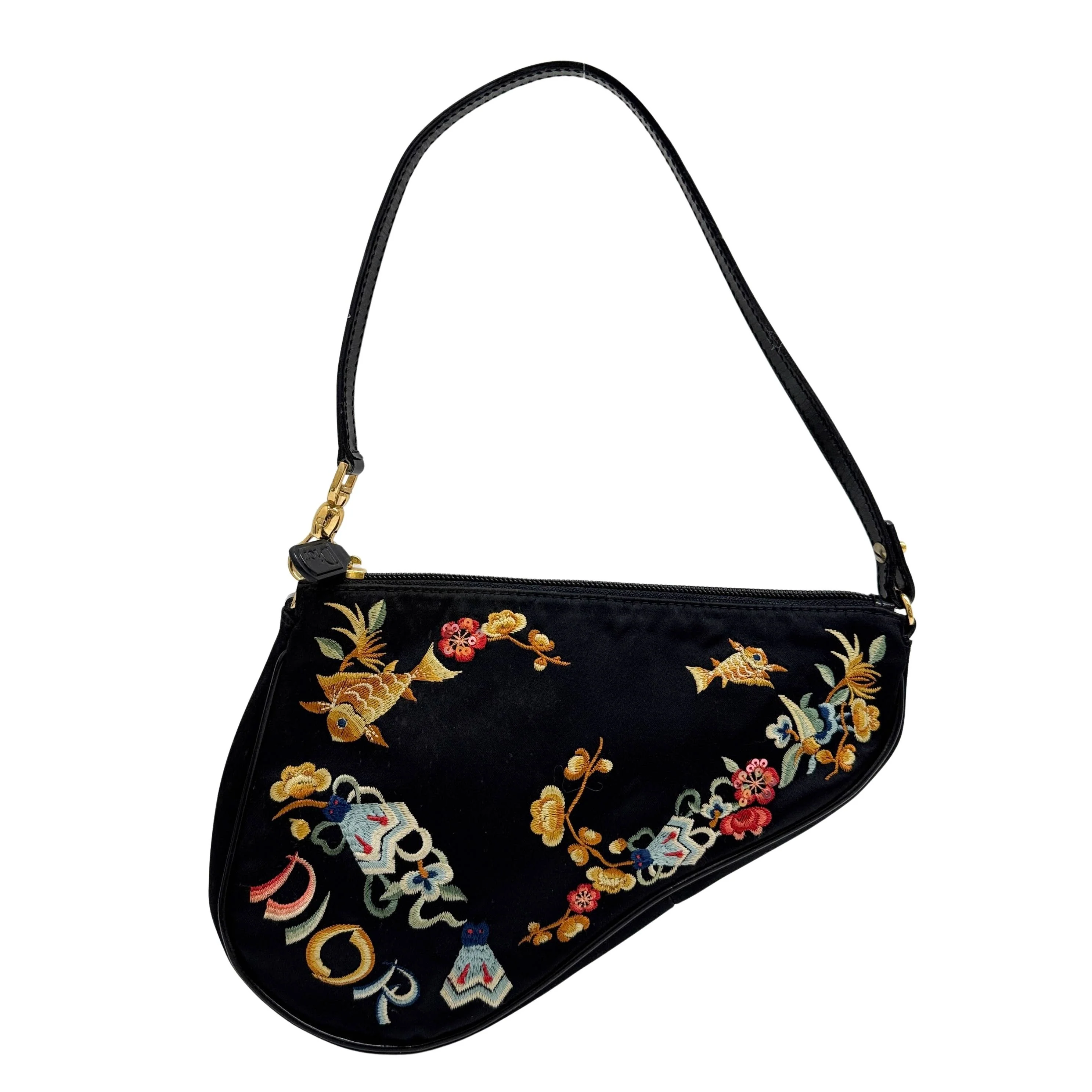 Saddle Pouch Embroidery Black Nylon Shoulder Bag