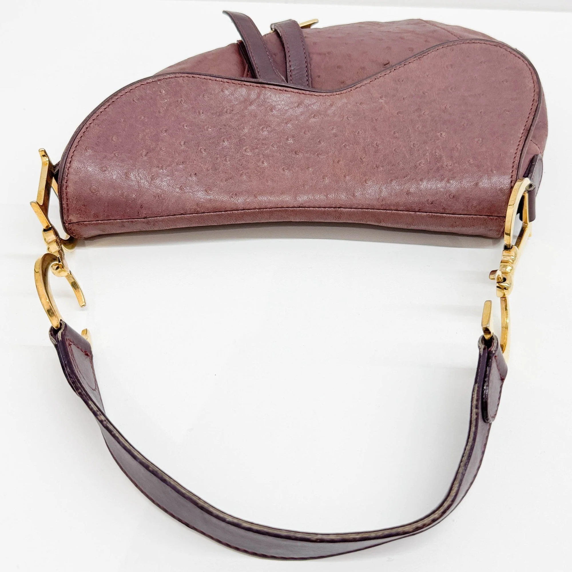 Saddle Purple Embossed Ostrich Leather Shoulder Bag - Image 6