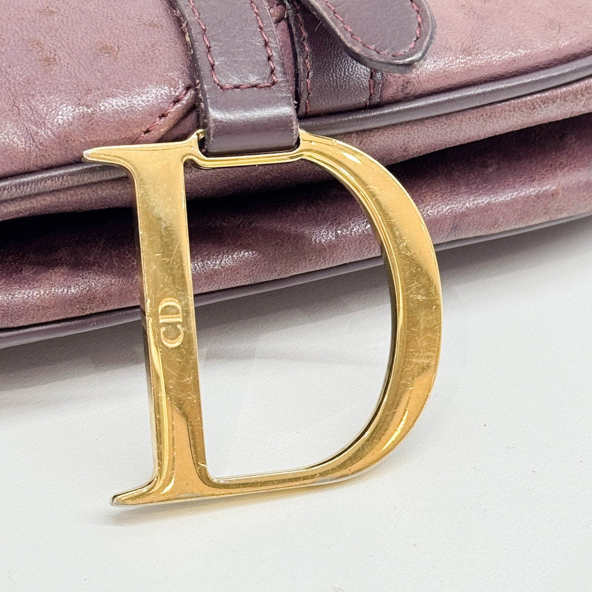 Saddle Purple Embossed Ostrich Leather Shoulder Bag - Image 7