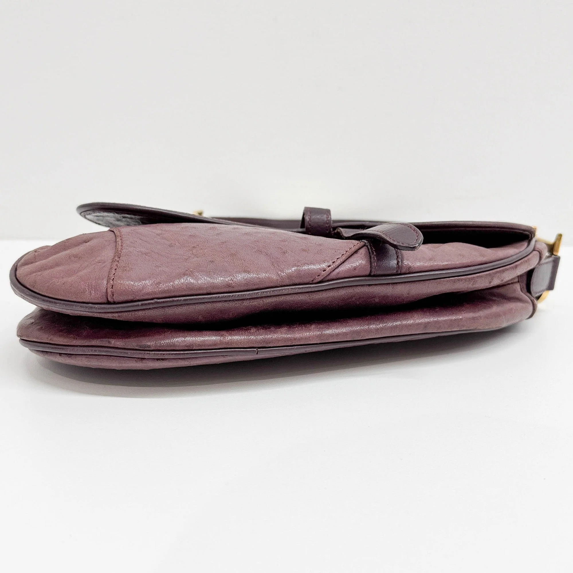 Saddle Purple Embossed Ostrich Leather Shoulder Bag - Image 8