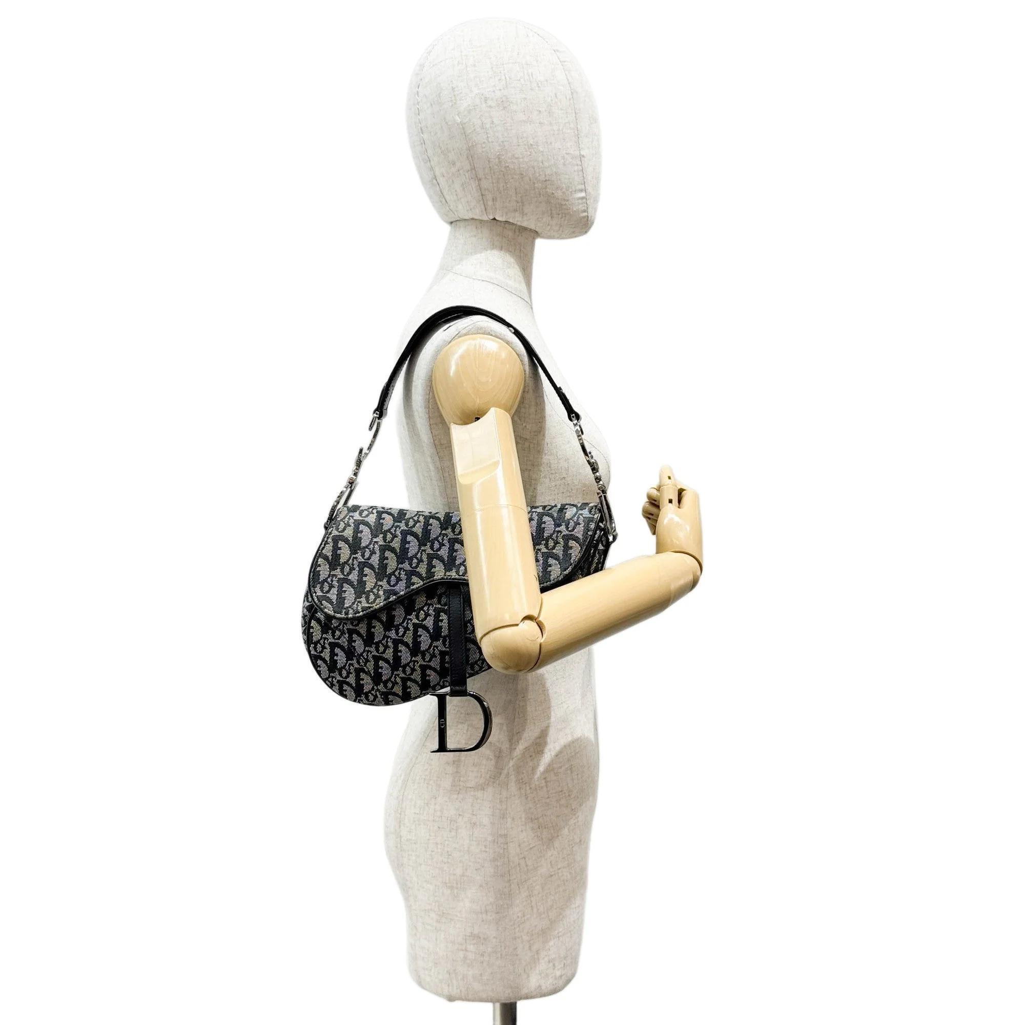 Saddle Silver Hardware with Black Trim and Beige/Black Trotter Shoulder Bag - Image 3