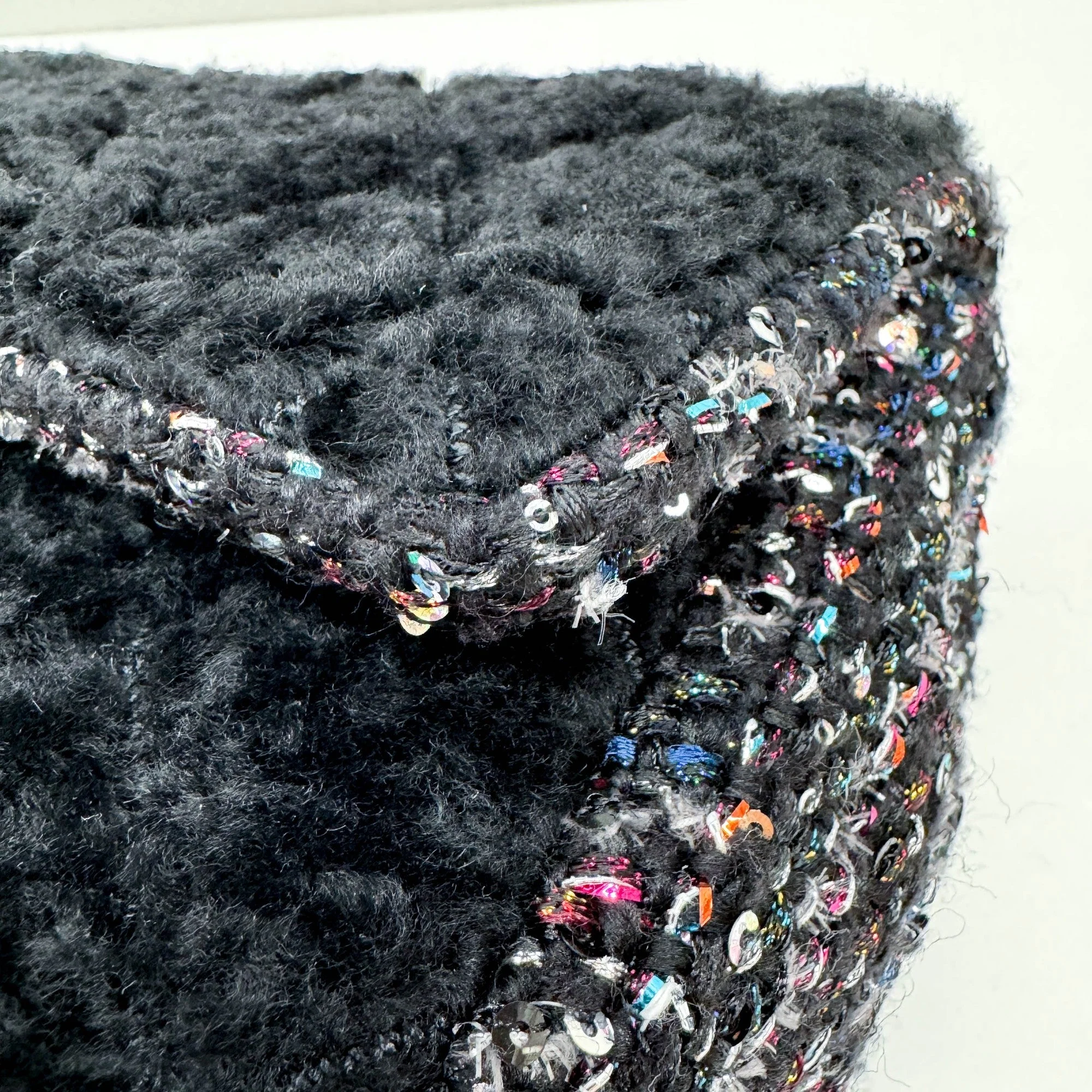 Seasonal Small Flap 2020 Black Quilted Shearling and Multicolor "Fantasy" Tweed Shoulder Bag - Image 15