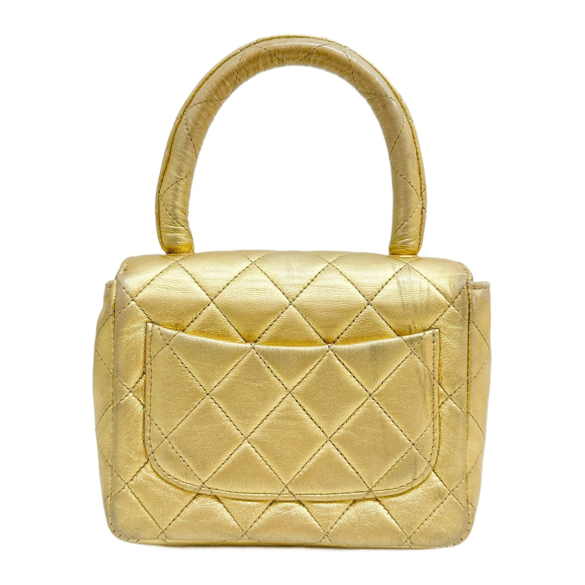 Set Of 2 Coco Handle 1994-1996 Matelasse Gold Leather Hand Bags - Image 4