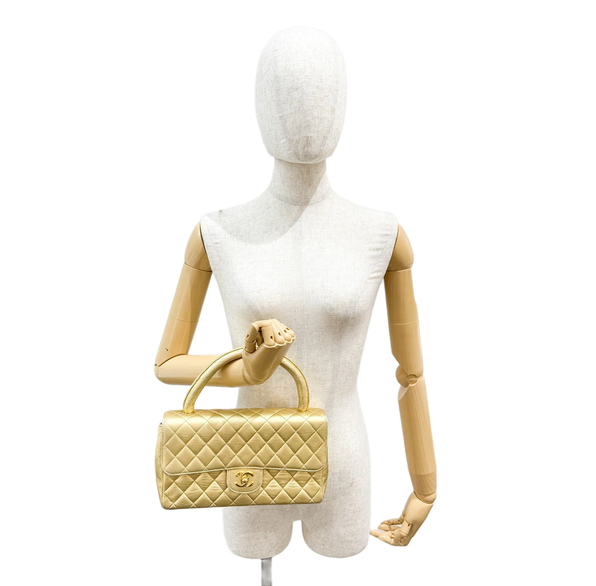 Set Of 2 Coco Handle 1994-1996 Matelasse Gold Leather Hand Bags - Image 5