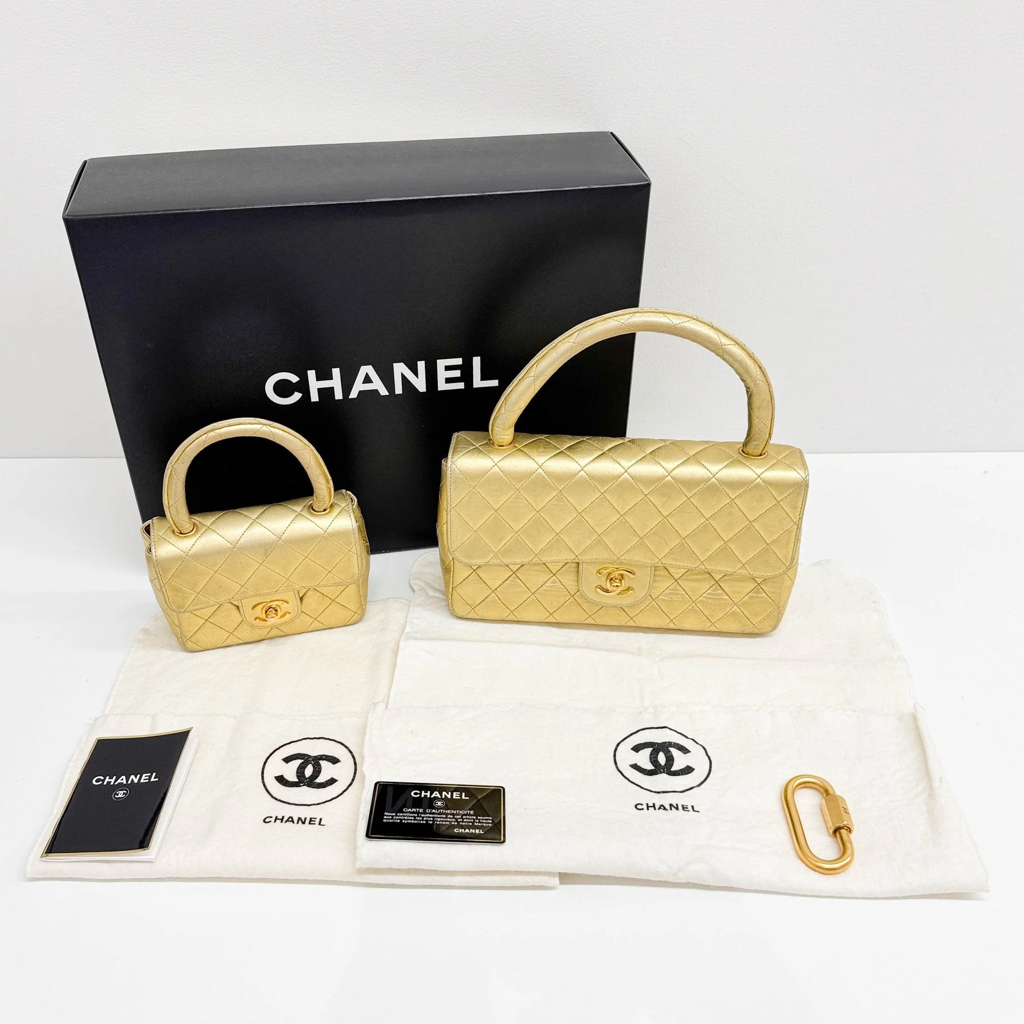 Set Of 2 Coco Handle 1994-1996 Matelasse Gold Leather Hand Bags - Image 7