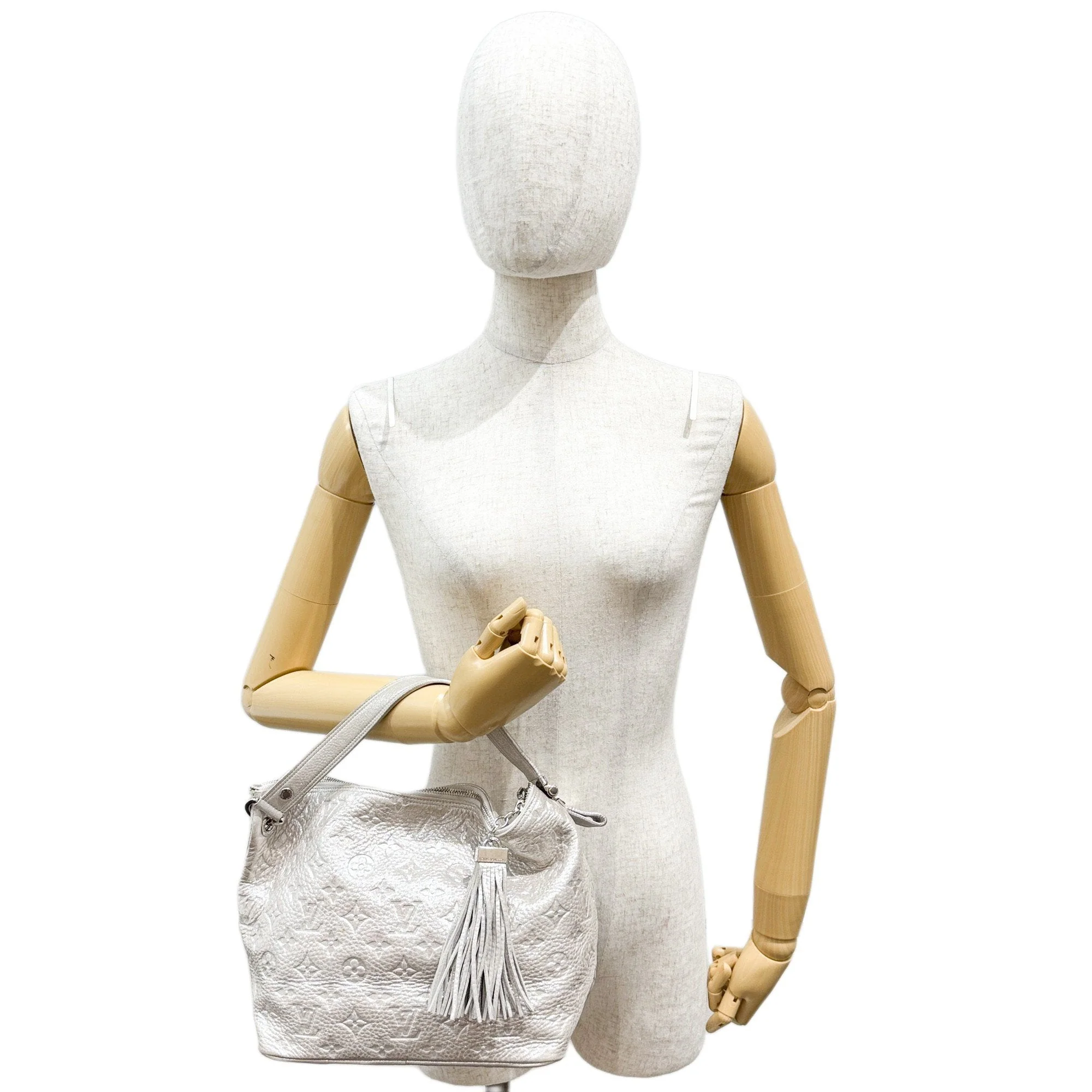 Shimmer Halo Silver Monogram Embossed Leather Hand Bag - Image 3