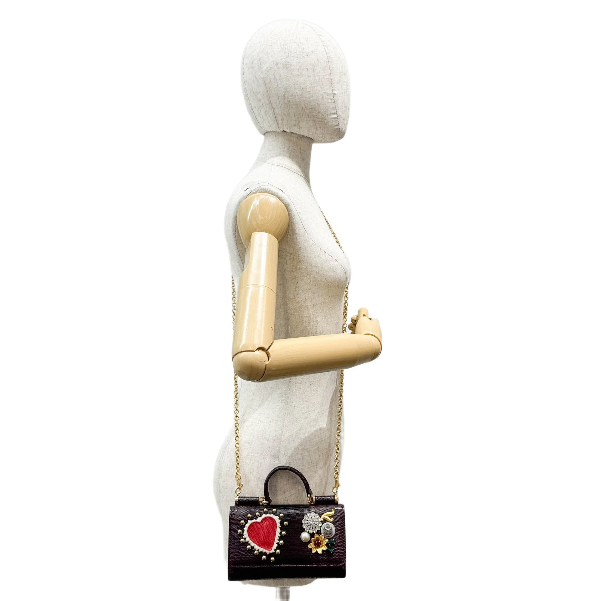 Sicily Von Bag in Red Wine Lizard Leather with Embroidery Details - Image 3