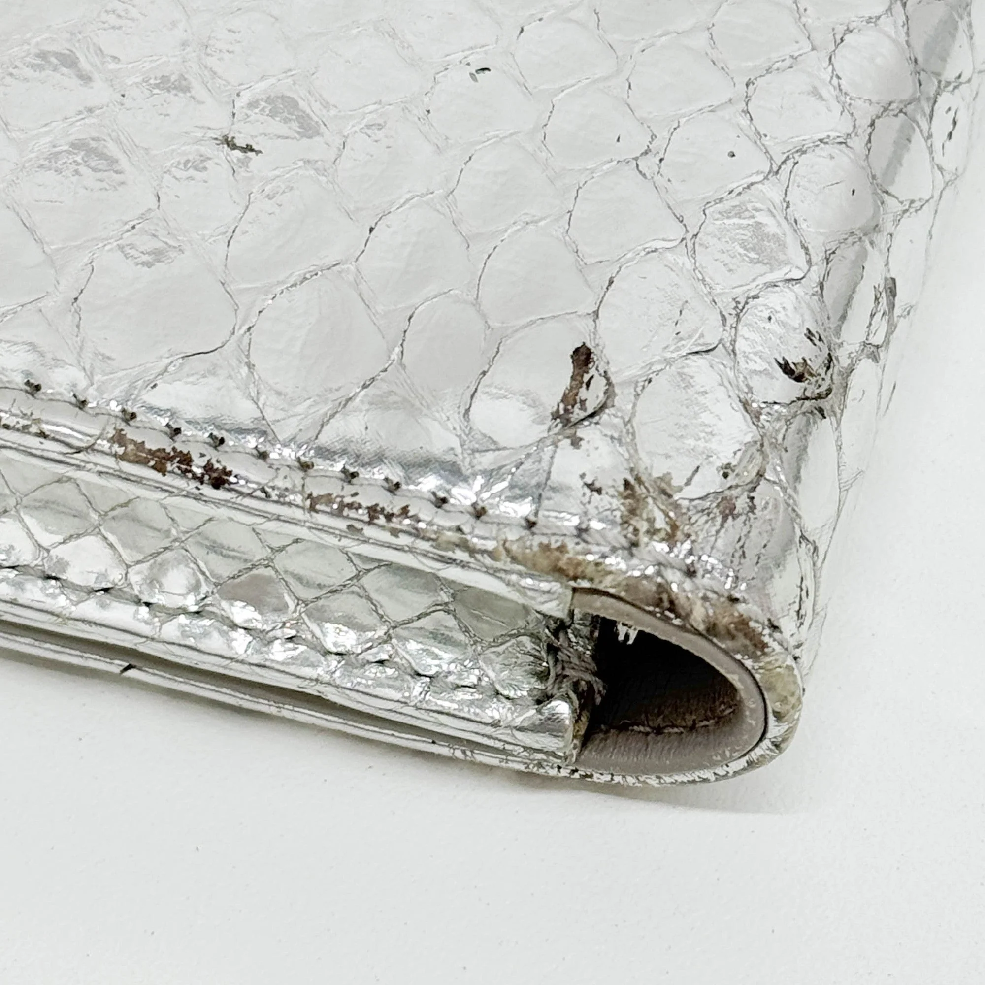 Silver Python Embossed Leather Shoulder Bag - Image 15