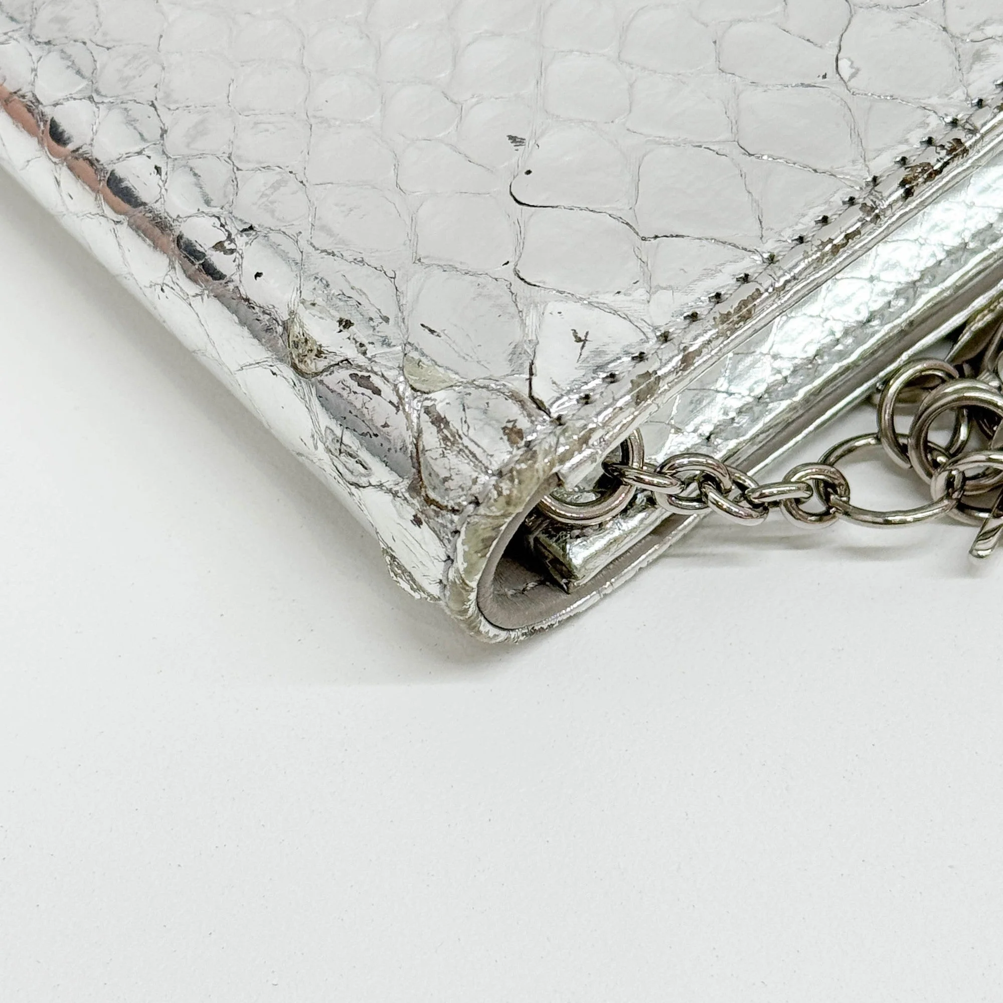 Silver Python Embossed Leather Shoulder Bag - Image 16
