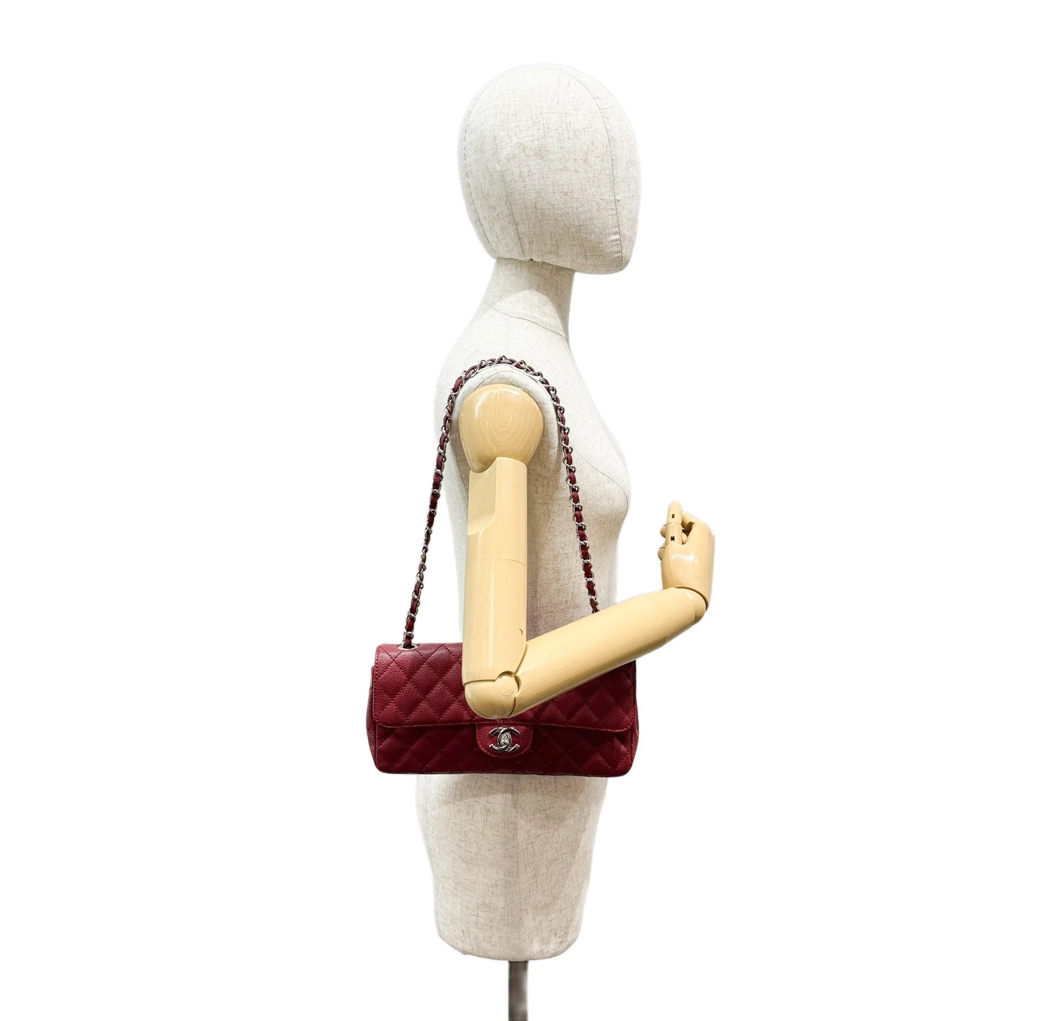 Single Flap Red Caviar Skin Shoulder Bag - Image 3
