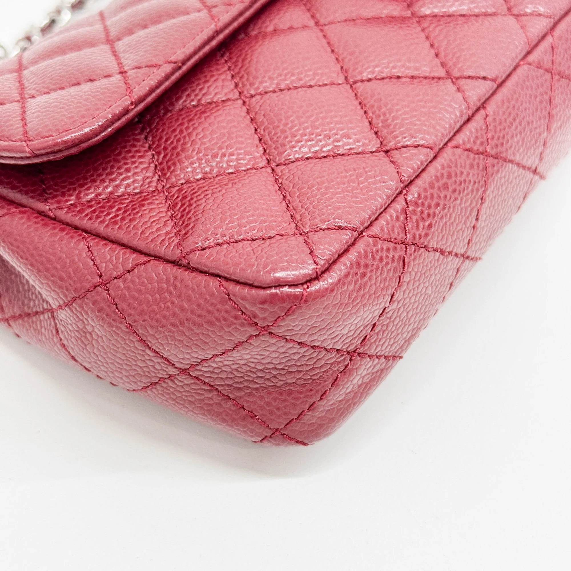 Single Flap Red Caviar Skin Shoulder Bag - Image 8