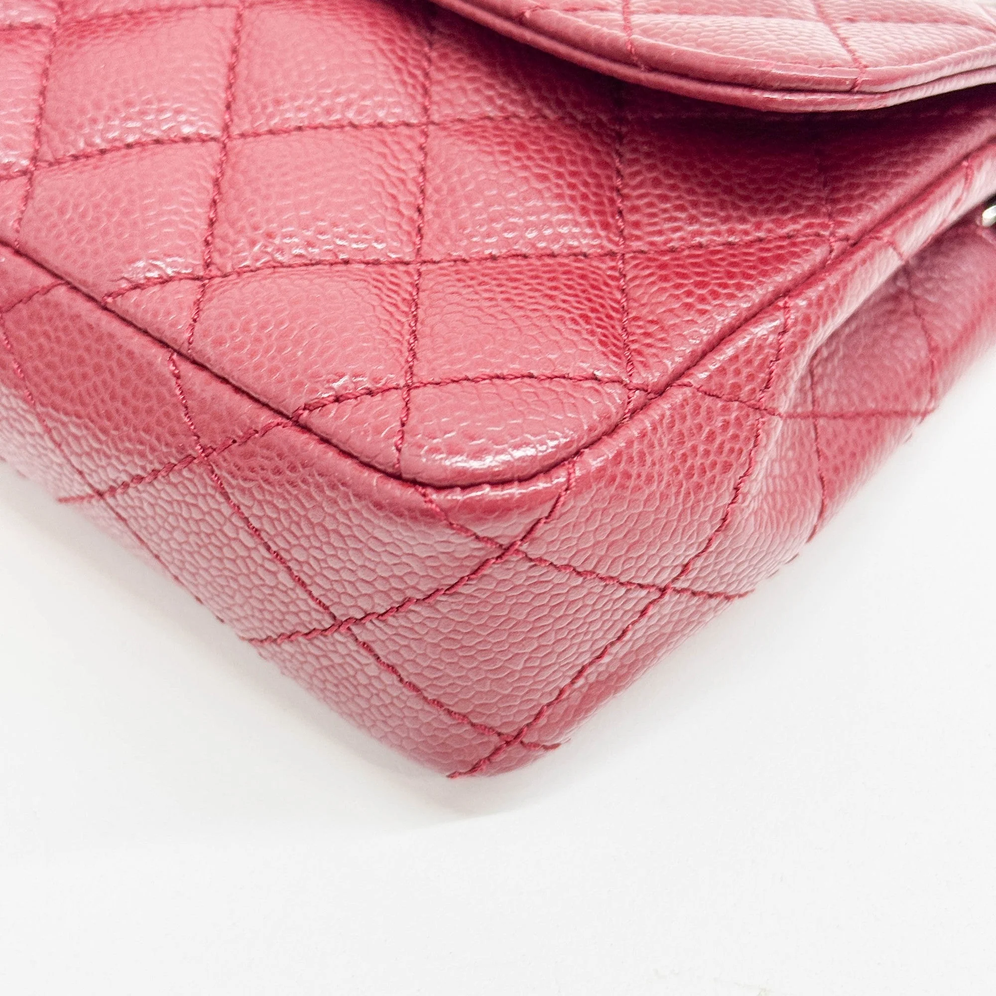 Single Flap Red Caviar Skin Shoulder Bag - Image 9