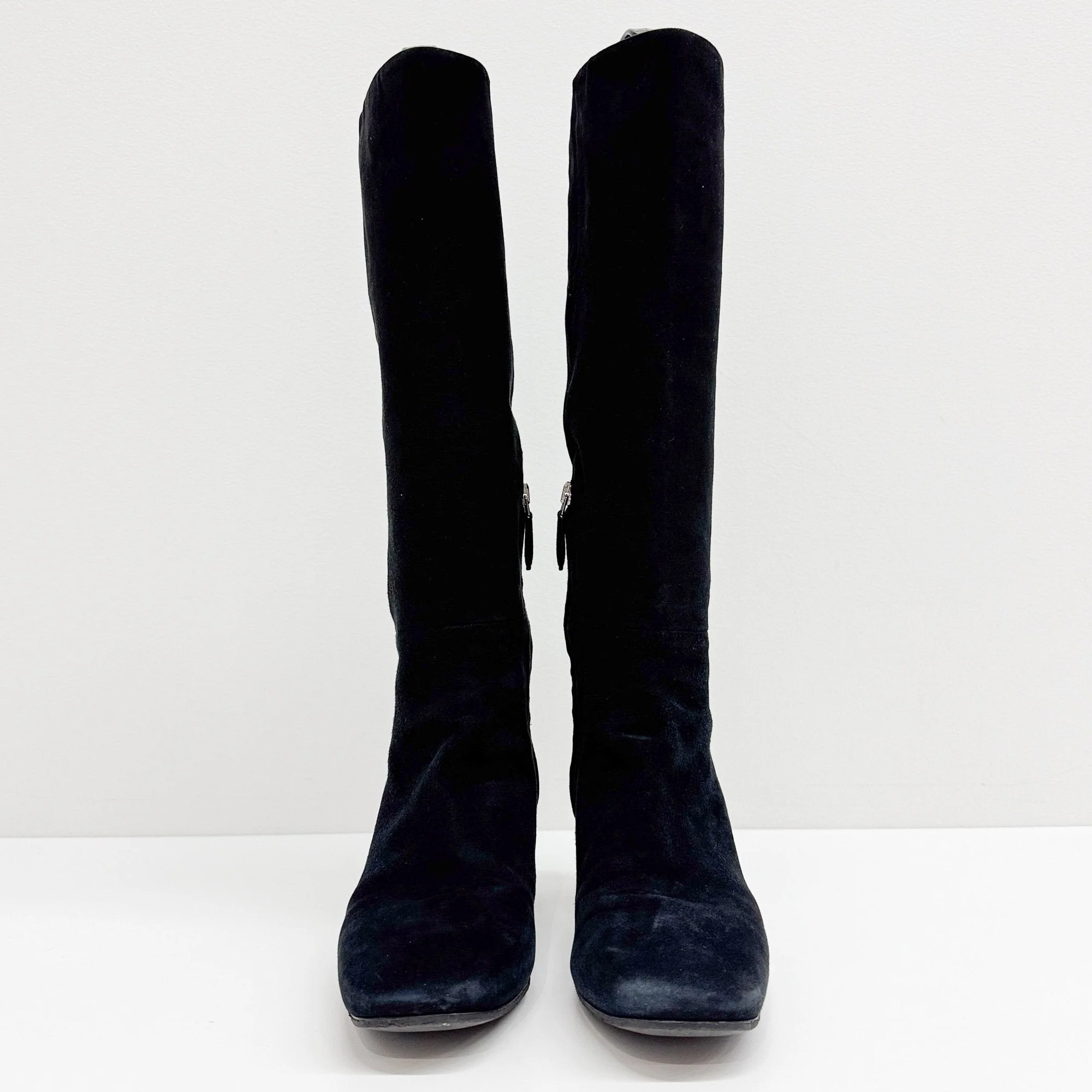 Size 36 1/2 EU Bejewelled Block Heel Black Suede Boots - Image 4