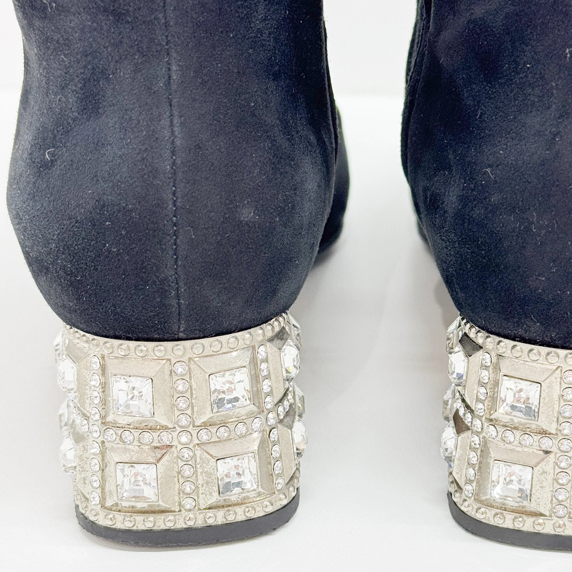 Size 36 1/2 EU Bejewelled Block Heel Black Suede Boots - Image 5