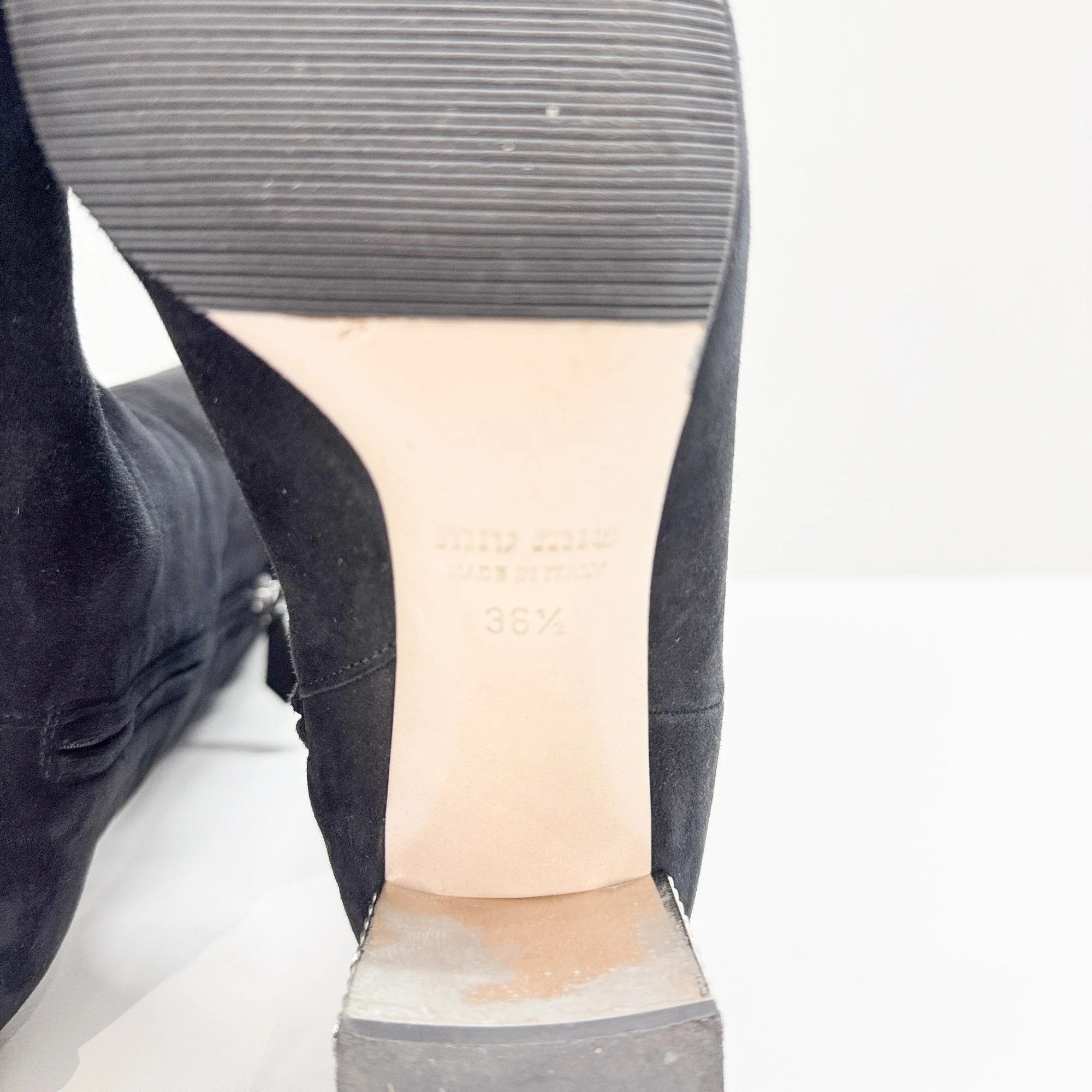 Size 36 1/2 EU Bejewelled Block Heel Black Suede Boots - Image 9