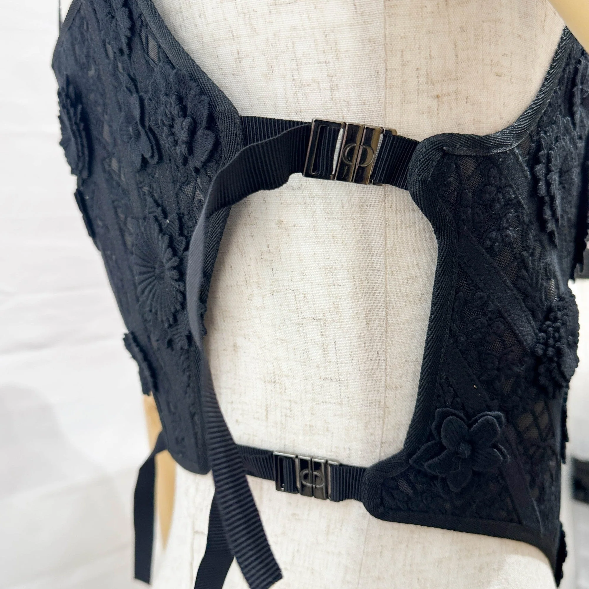 Size 36 EU Floral Applique Black Cotton Bustier - Image 13