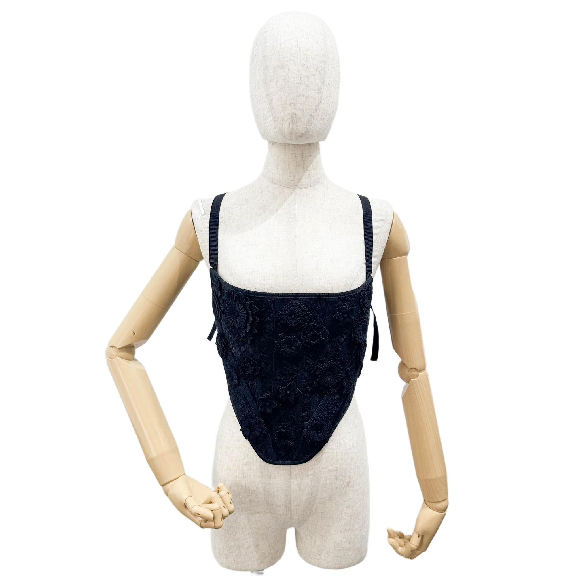 Size 36 EU Floral Applique Black Cotton Bustier - Image 3
