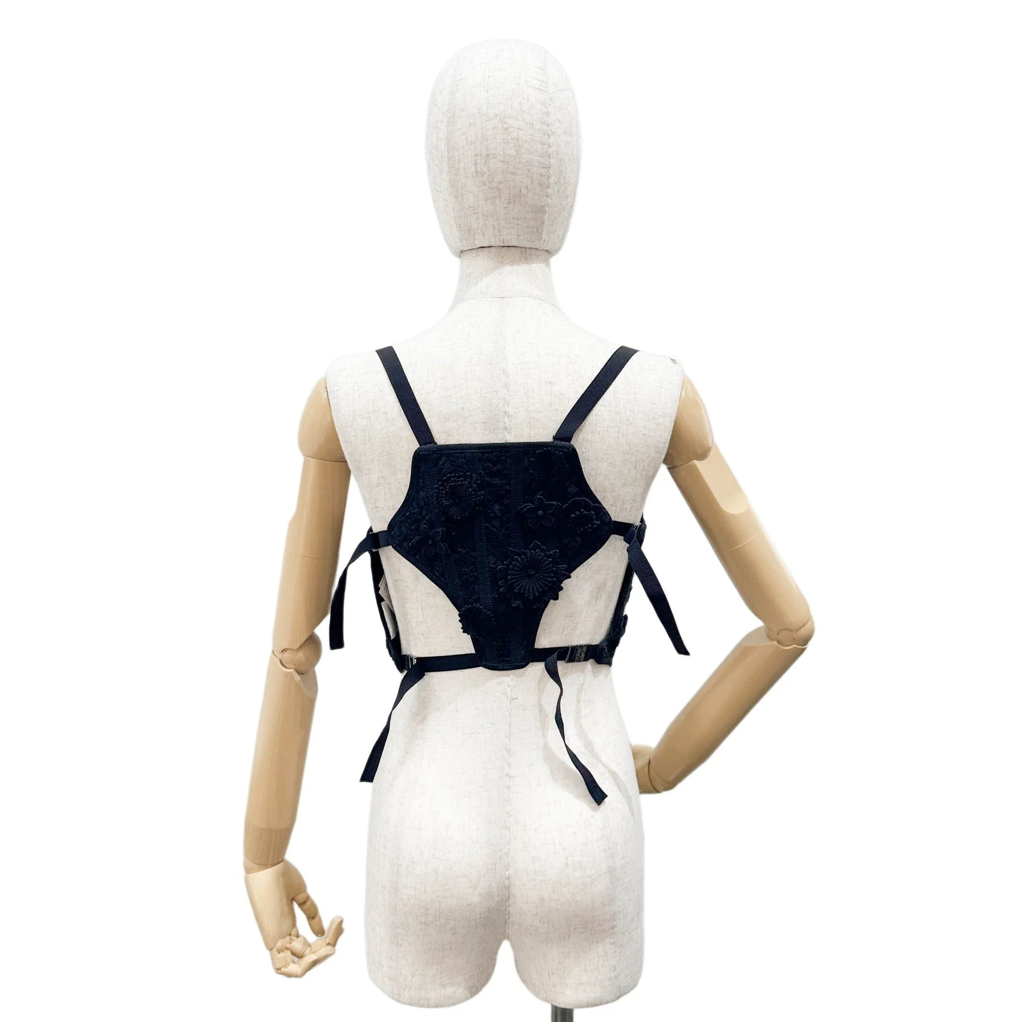 Size 36 EU Floral Applique Black Cotton Bustier - Image 5