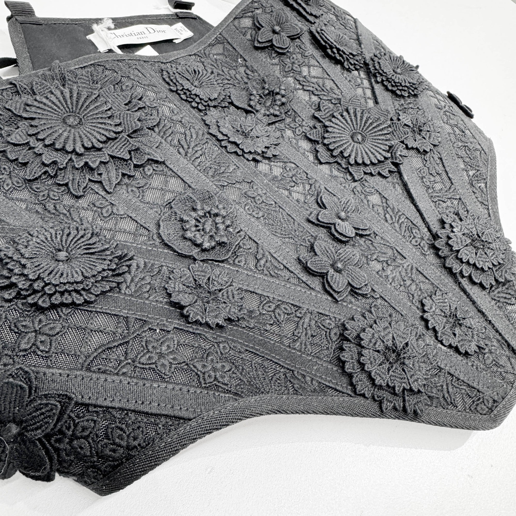 Size 36 EU Floral Applique Black Cotton Bustier - Image 11