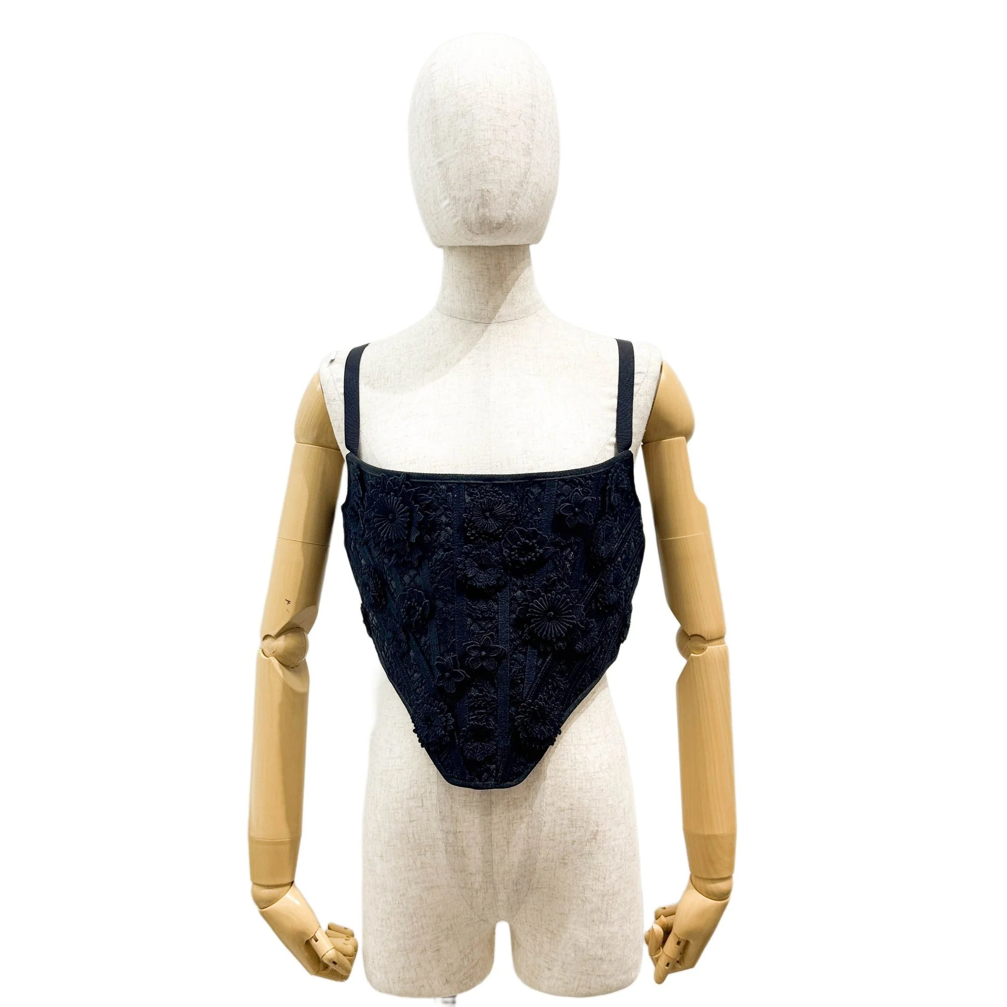 Size 36 EU Floral Applique Black Cotton Bustier - Image 3