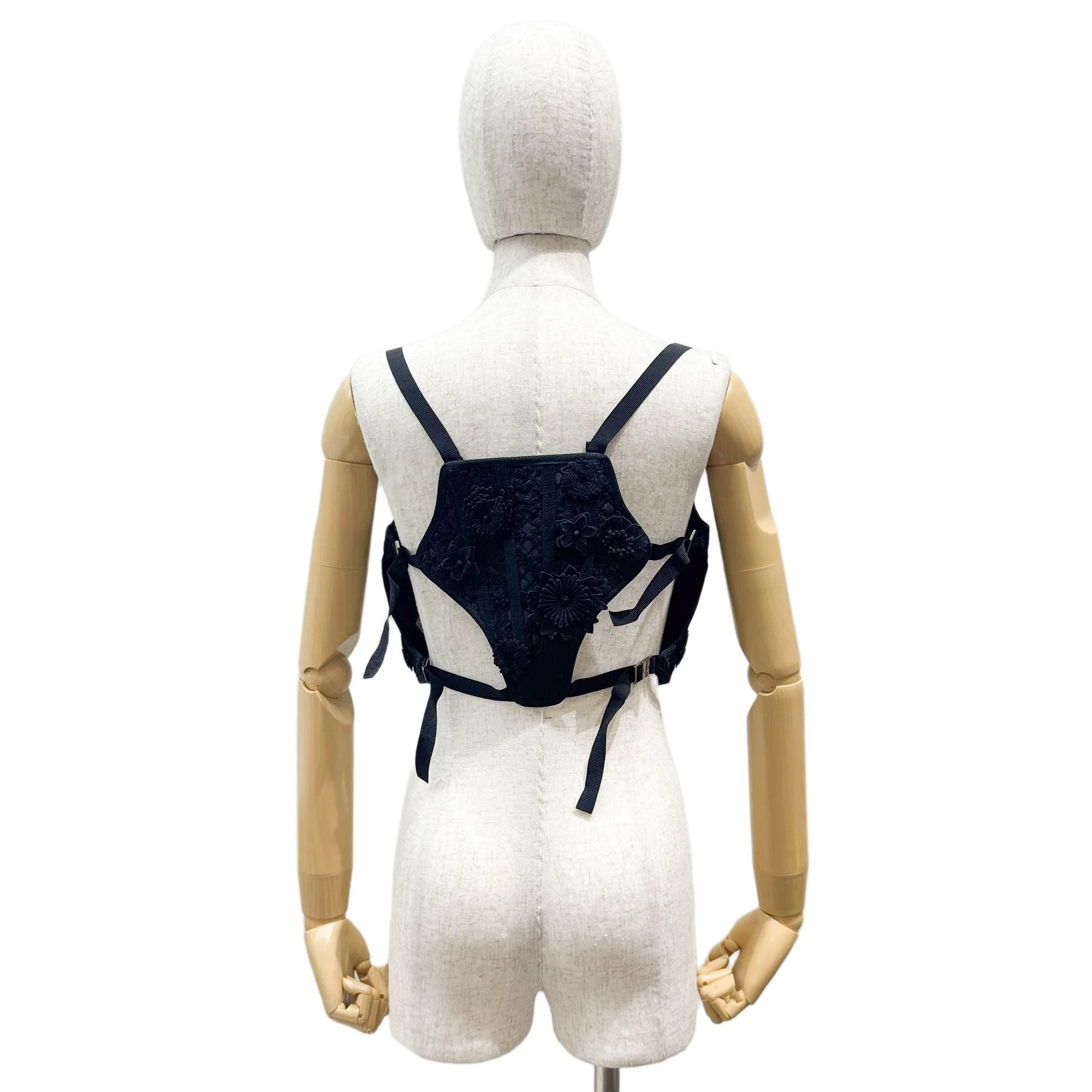 Size 36 EU Floral Applique Black Cotton Bustier - Image 5